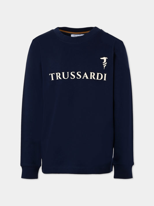 T-shirt blu per bambino con logo,Trussardi Junior,TBA25057TS PEACOAT
