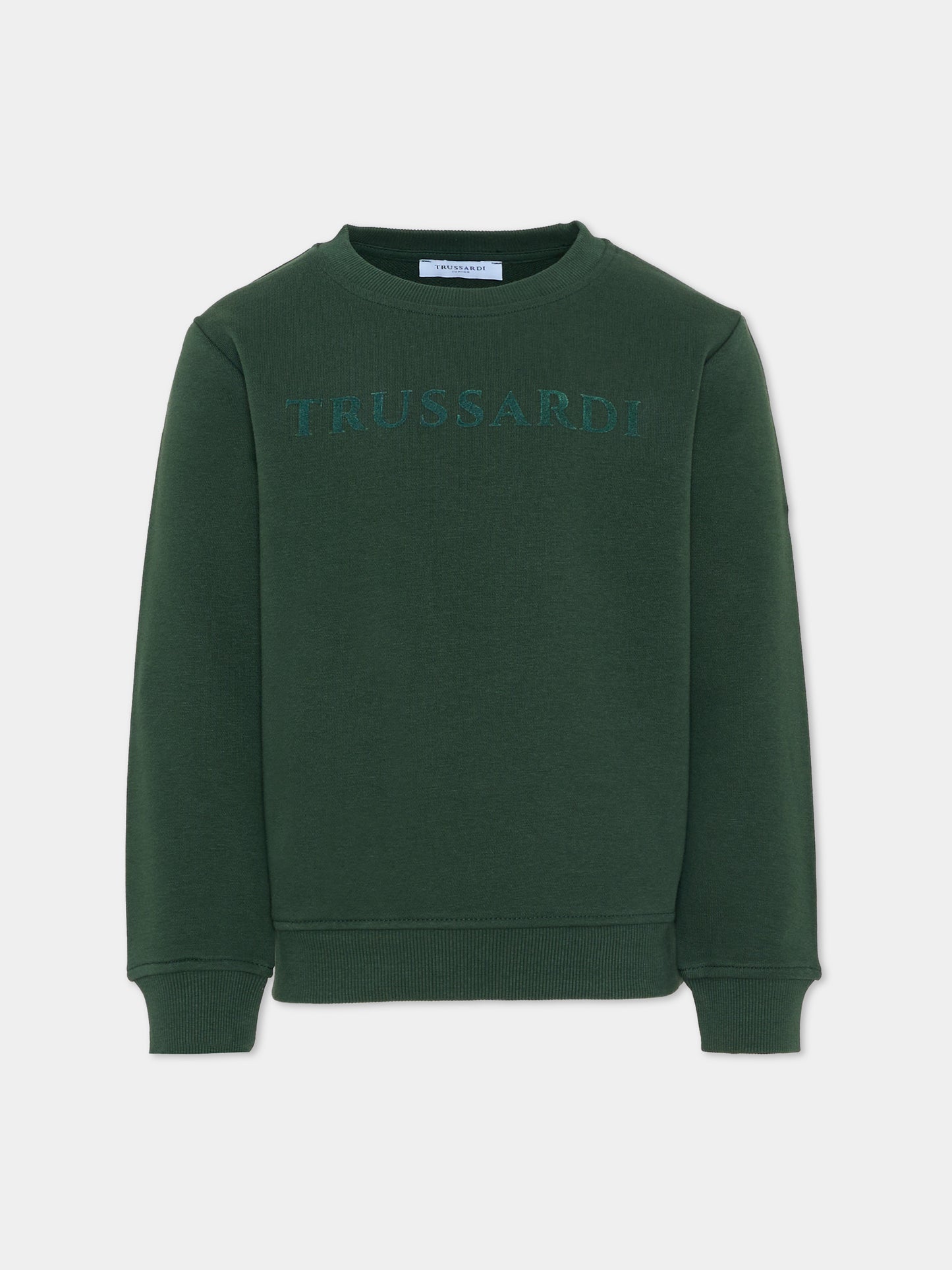 Felpa verde per bambino con logo,Trussardi Junior,TBA25097FE PINENEEDLE
