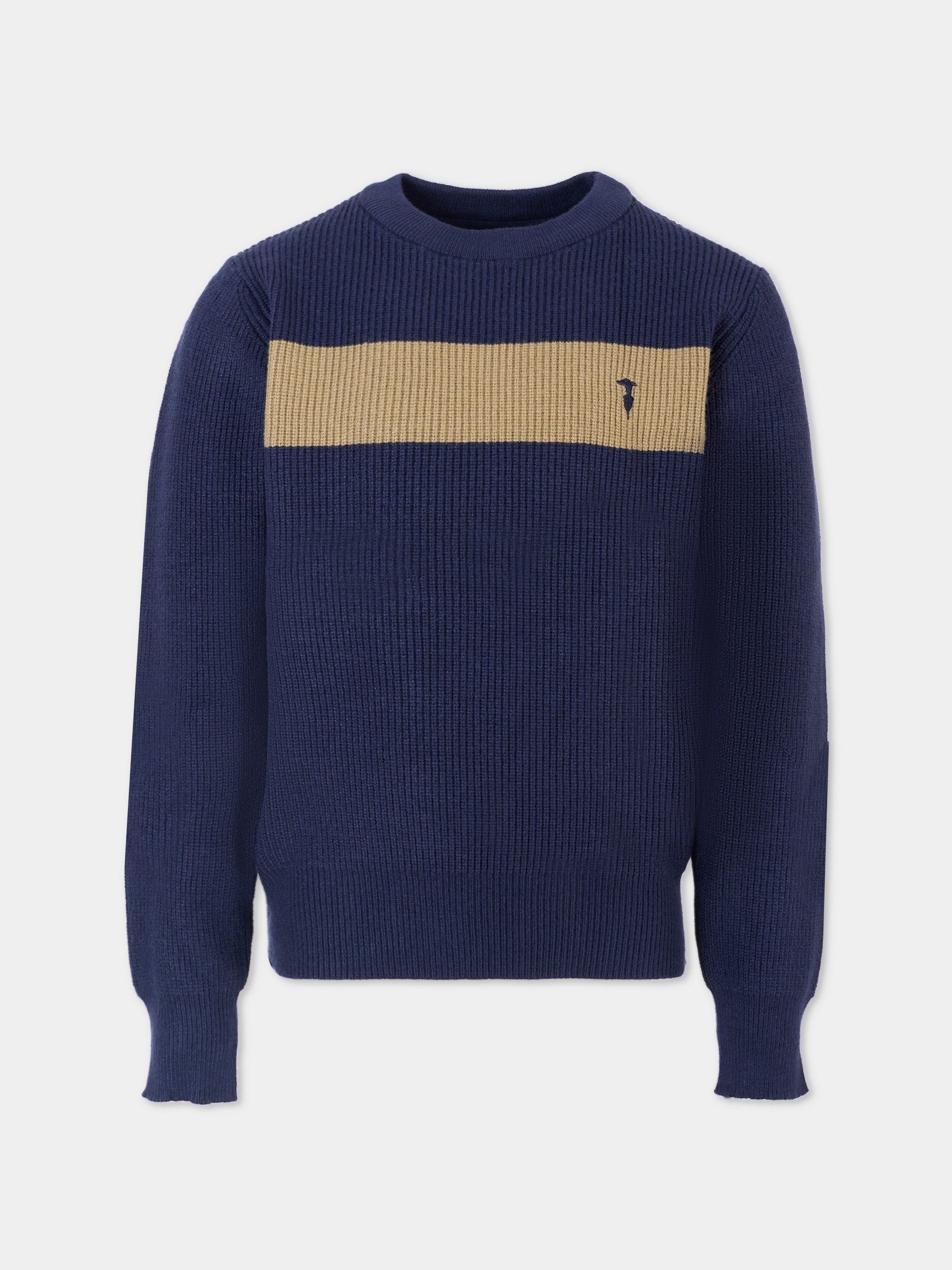 Maglione blu per bambino con logo ricamato,Trussardi Junior,TBA25019MA PEACOAT