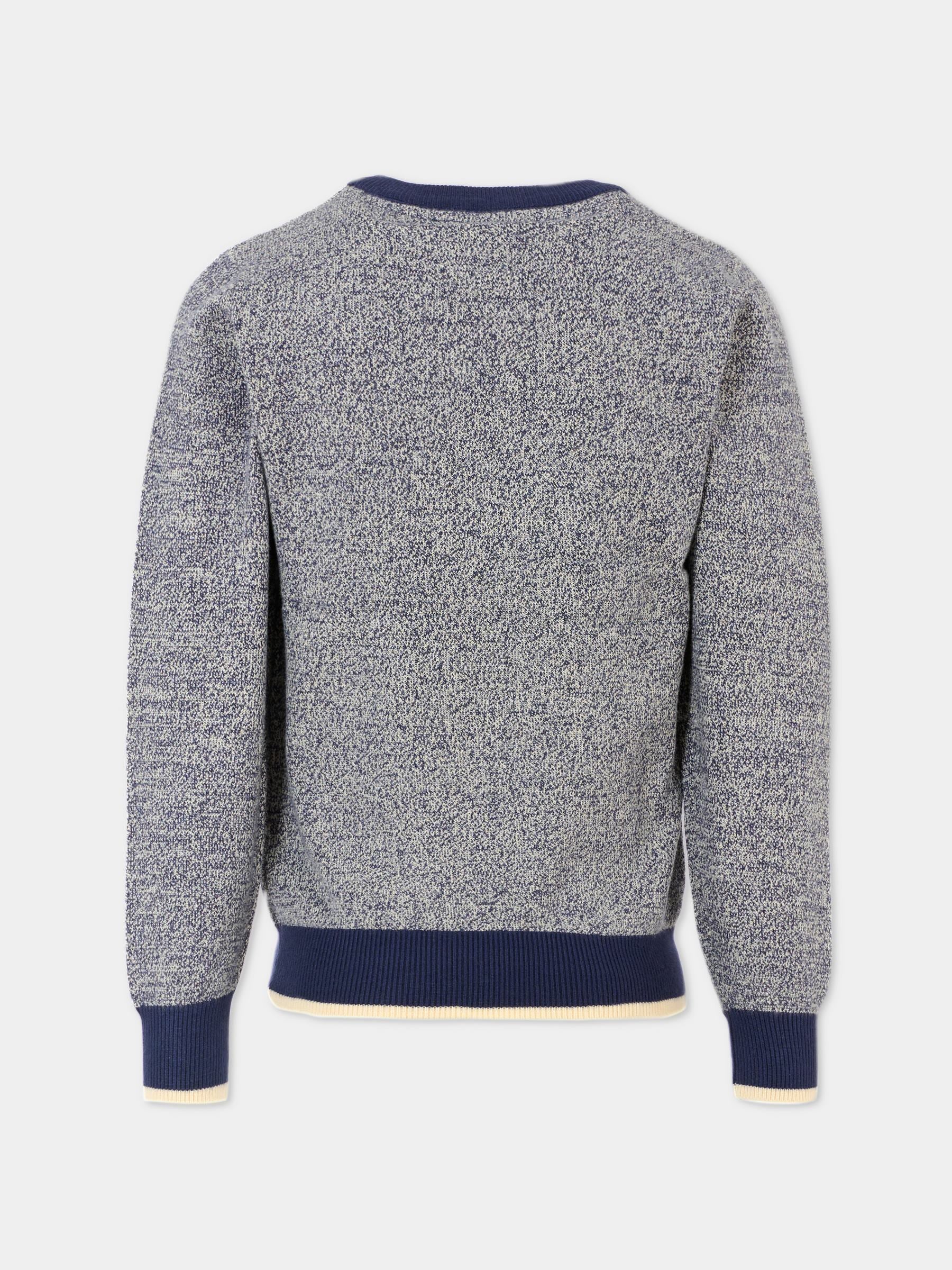 Maglione blu per bambino con logo ricamato,Trussardi Junior,TBA25049MA PEACOAT