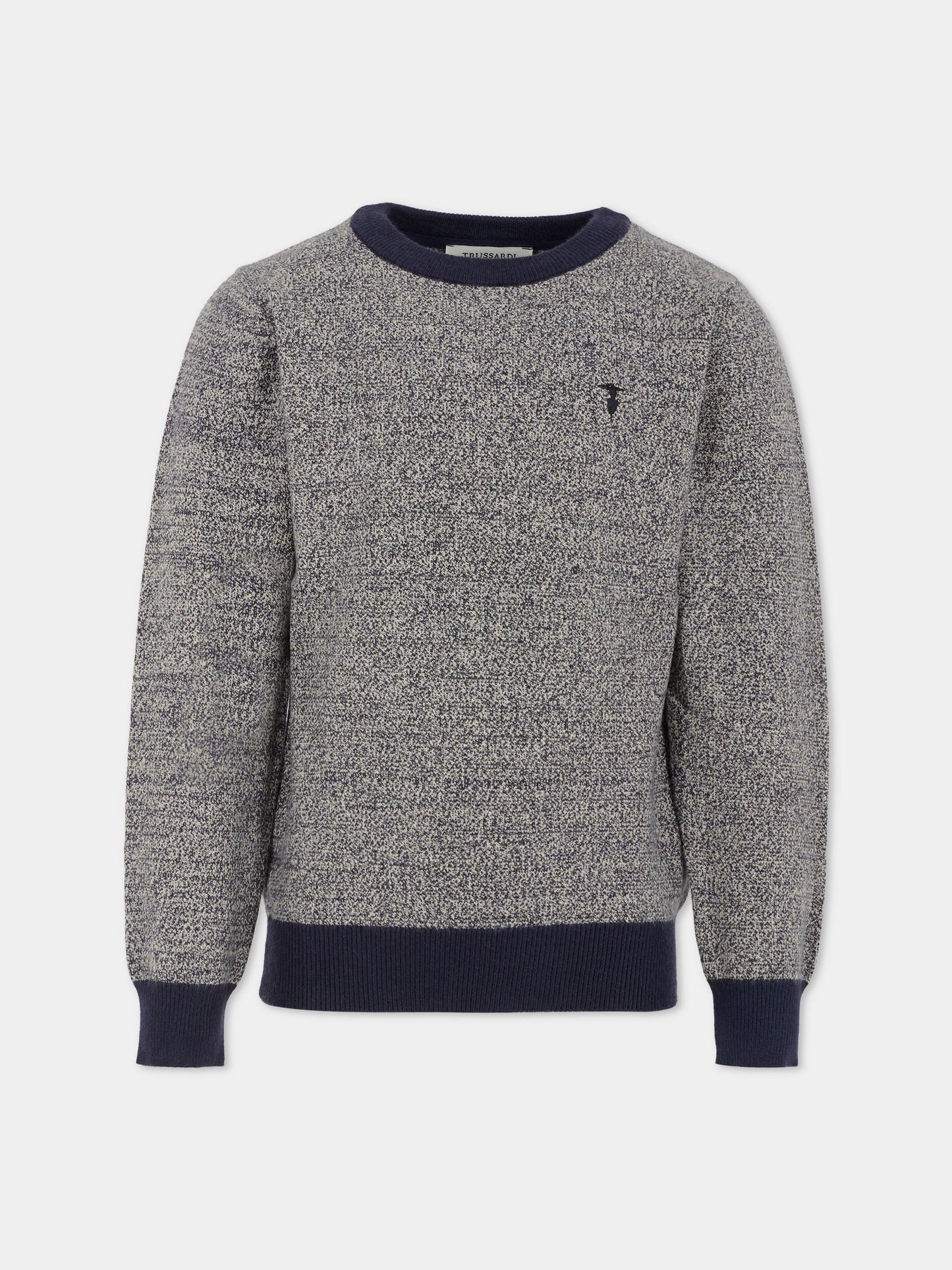 Maglione blu per bambino con logo ricamato,Trussardi Junior,TBA25112MA PEACOAT