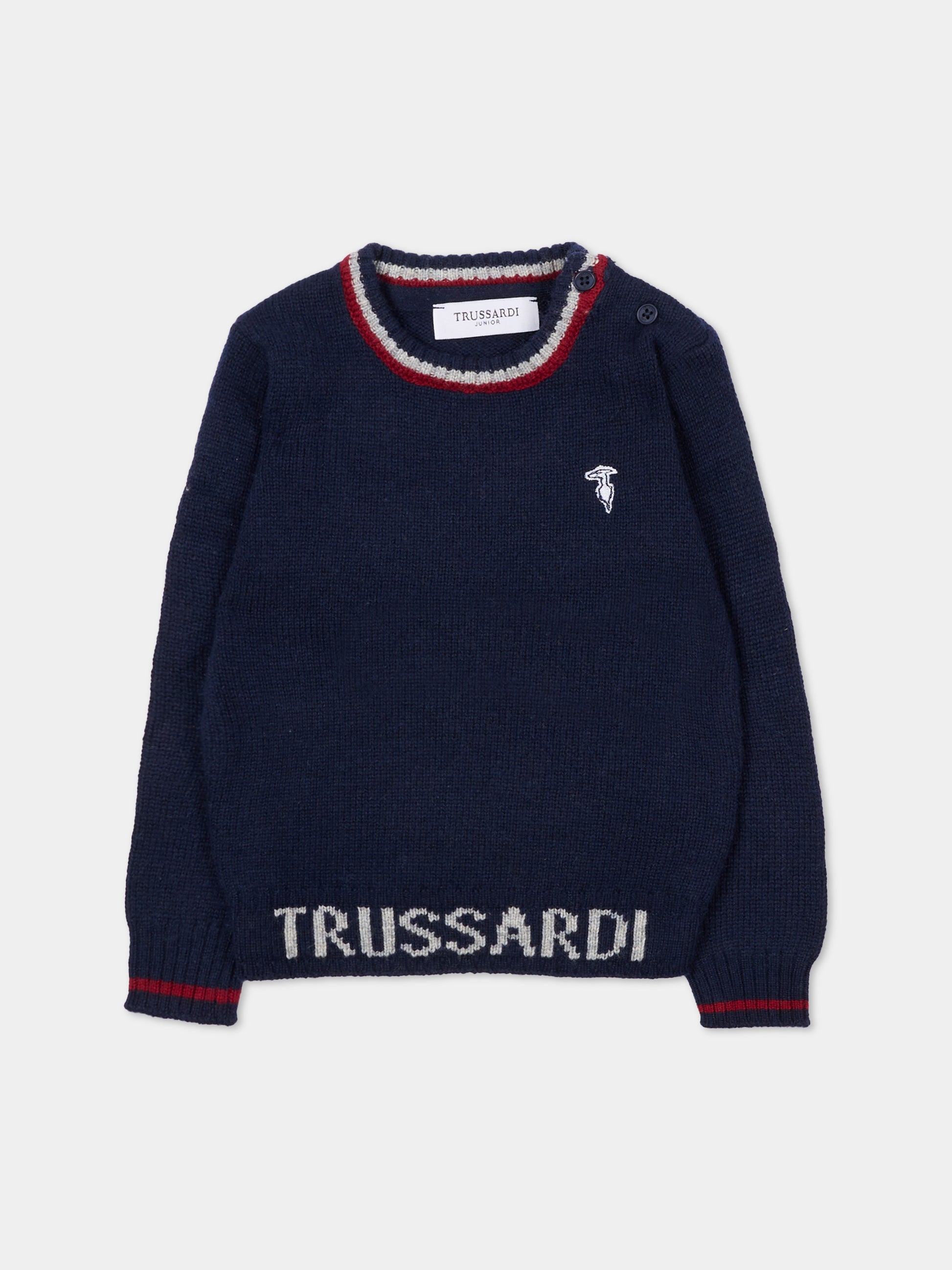 Maglione blu per neonato con logo,Trussardi Junior,TIA25051MA PEACOAT