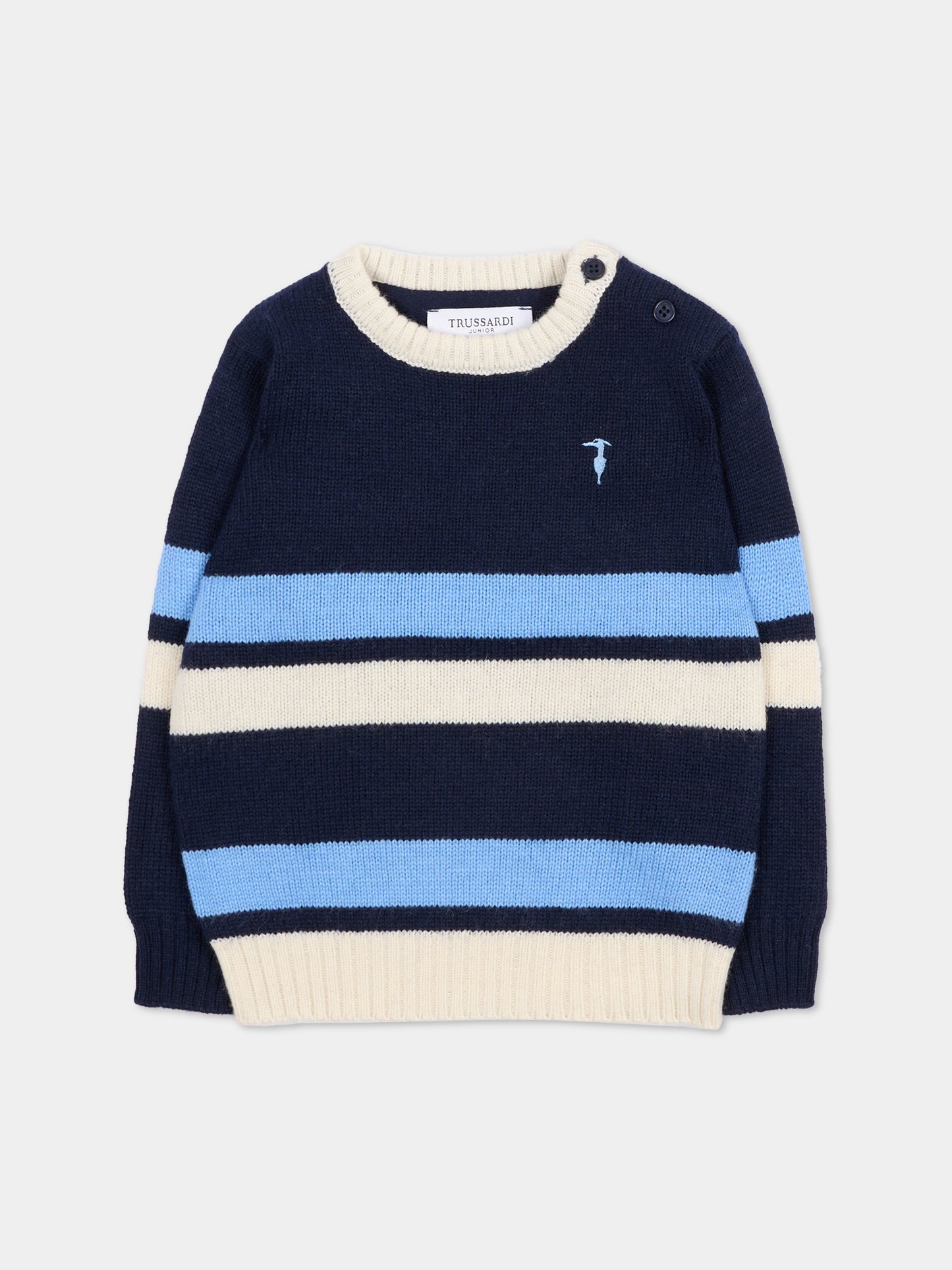 Maglione blu per neonato con logo celeste,Trussardi Junior,TIA25114MA PEACOAT