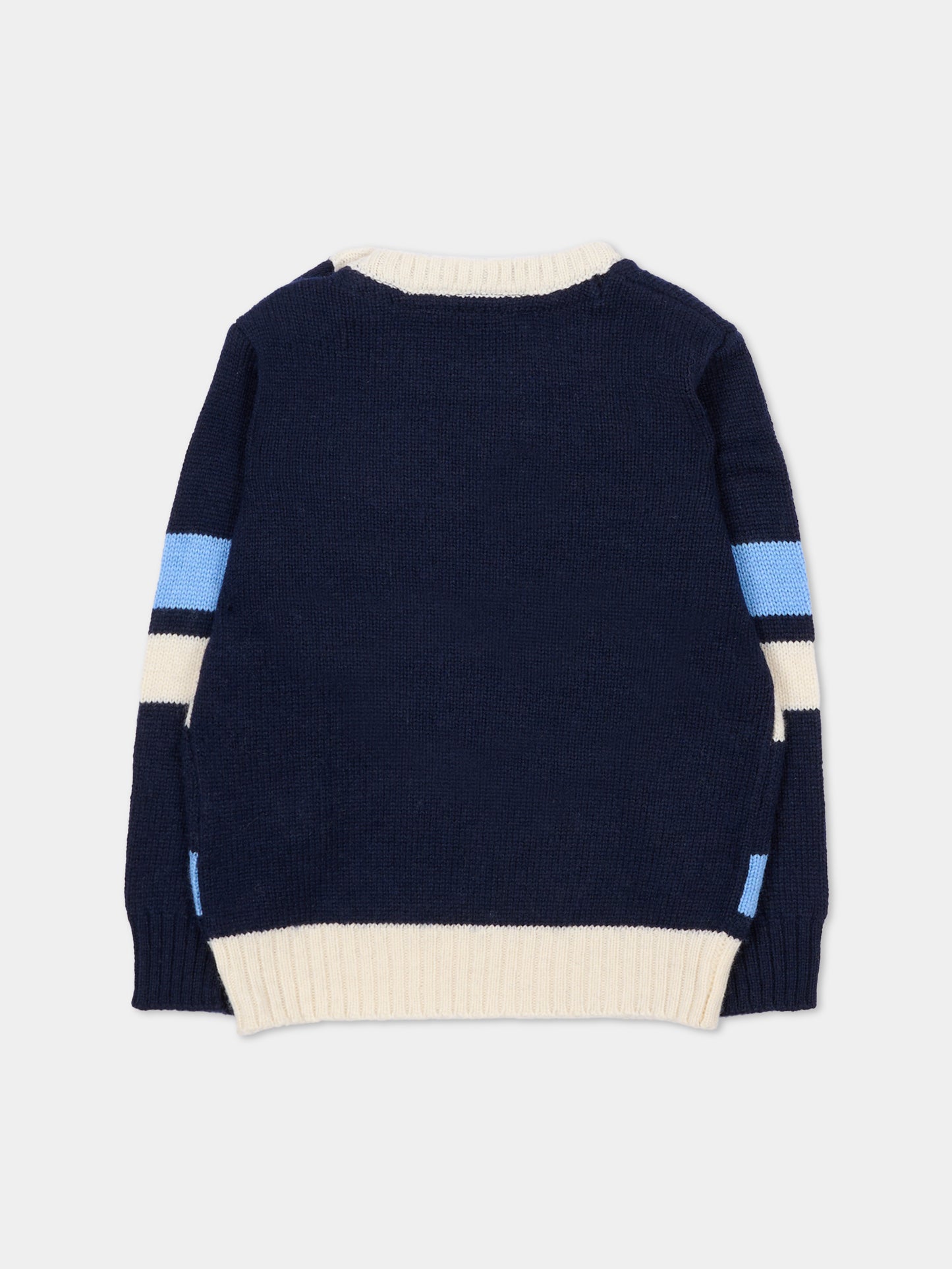 Maglione blu per neonato con logo celeste,Trussardi Junior,TIA25114MA PEACOAT