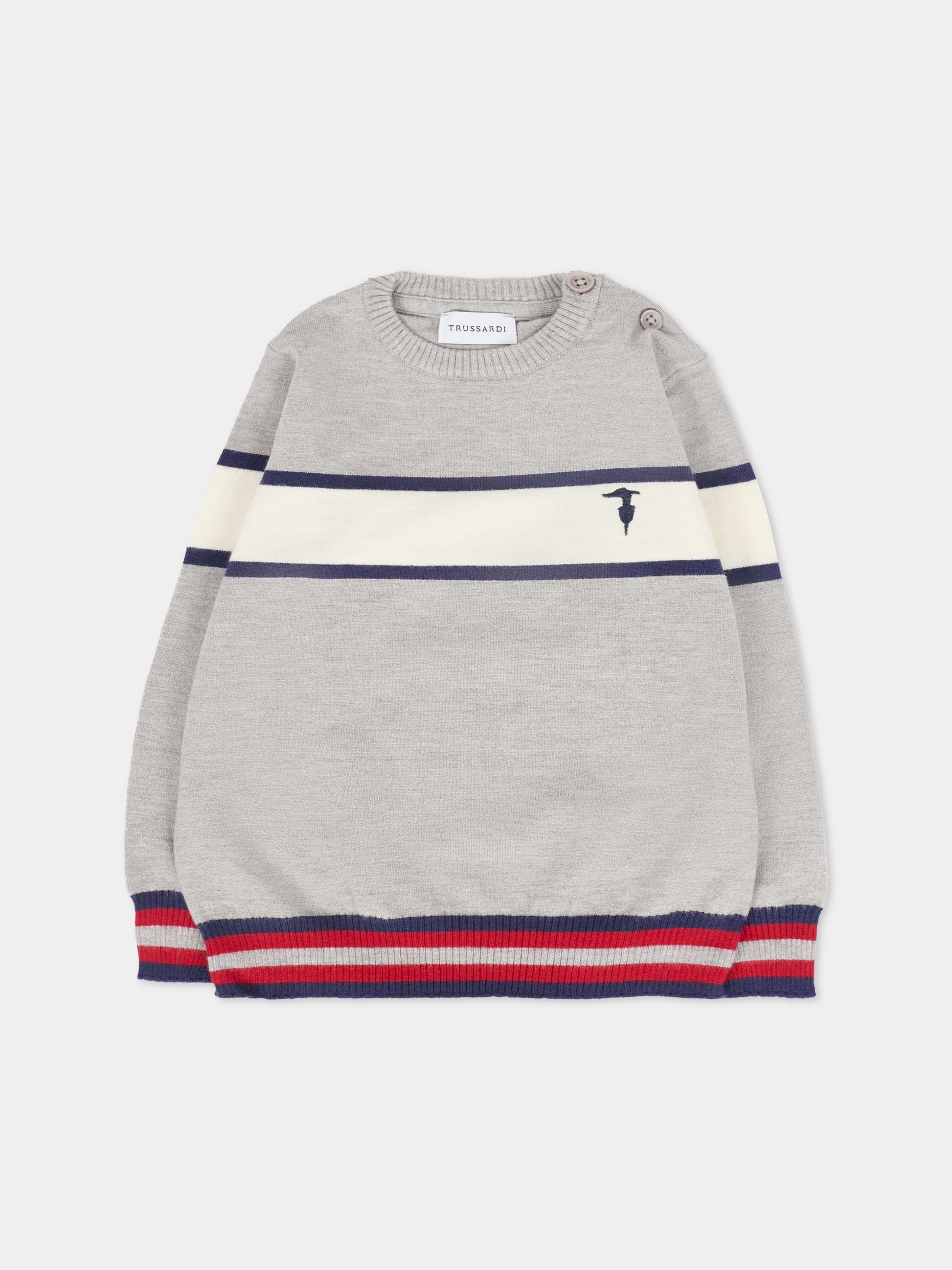 Maglione grigio per neonato con logo,Trussardi Junior,TIA25030MA GREY MEDIUM MELANGE