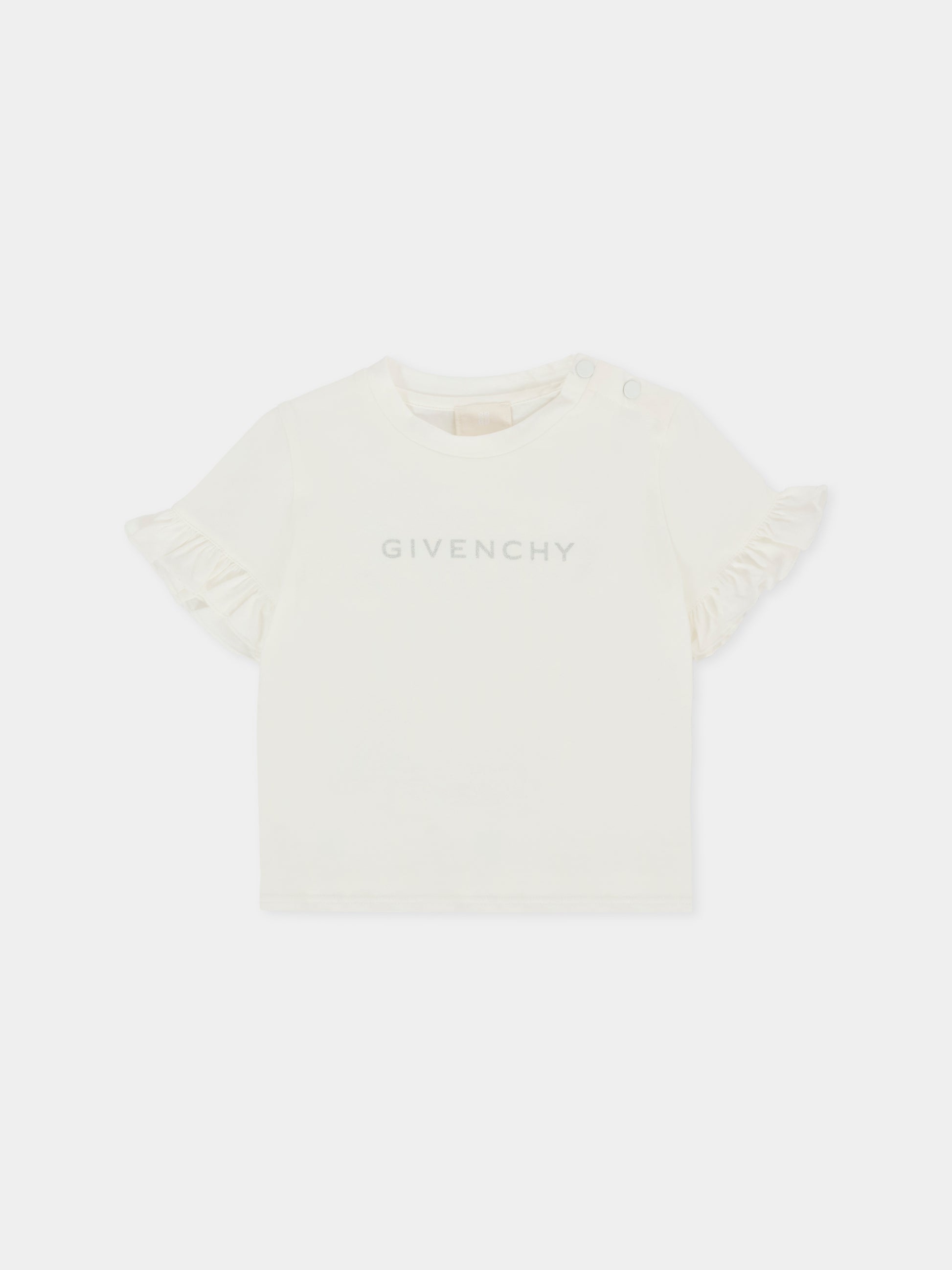 T-shirt avorio per neonata con logo,Givenchy Kids,H30903 117