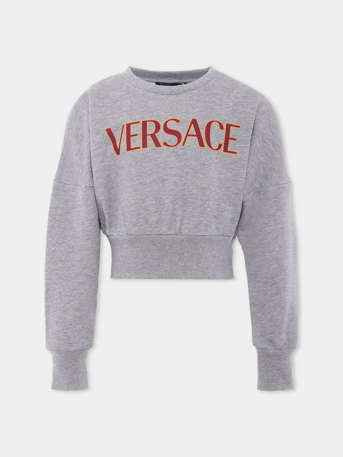 Felpa grigia con logo bordeaux per bambina,Versace,1020639 1A14889 6E780