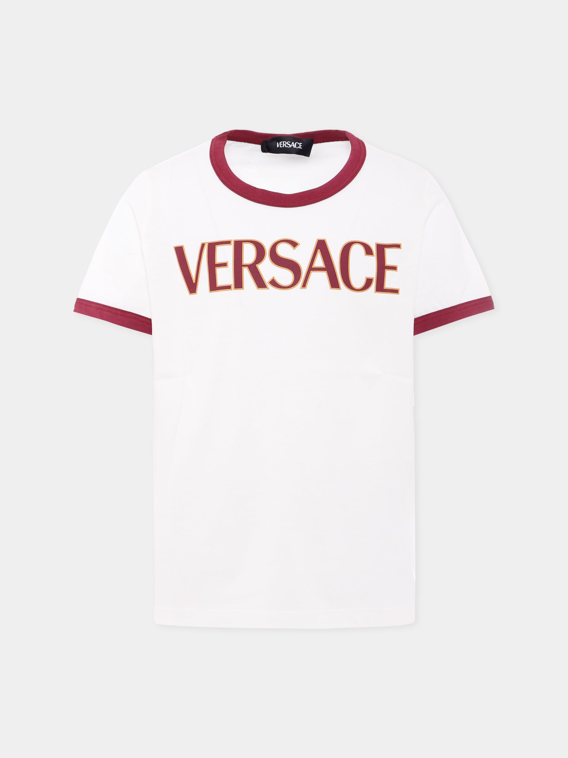 T-shirt avorio con logo bordeaux per bambini,Versace,1020651 1A14933 6WH20