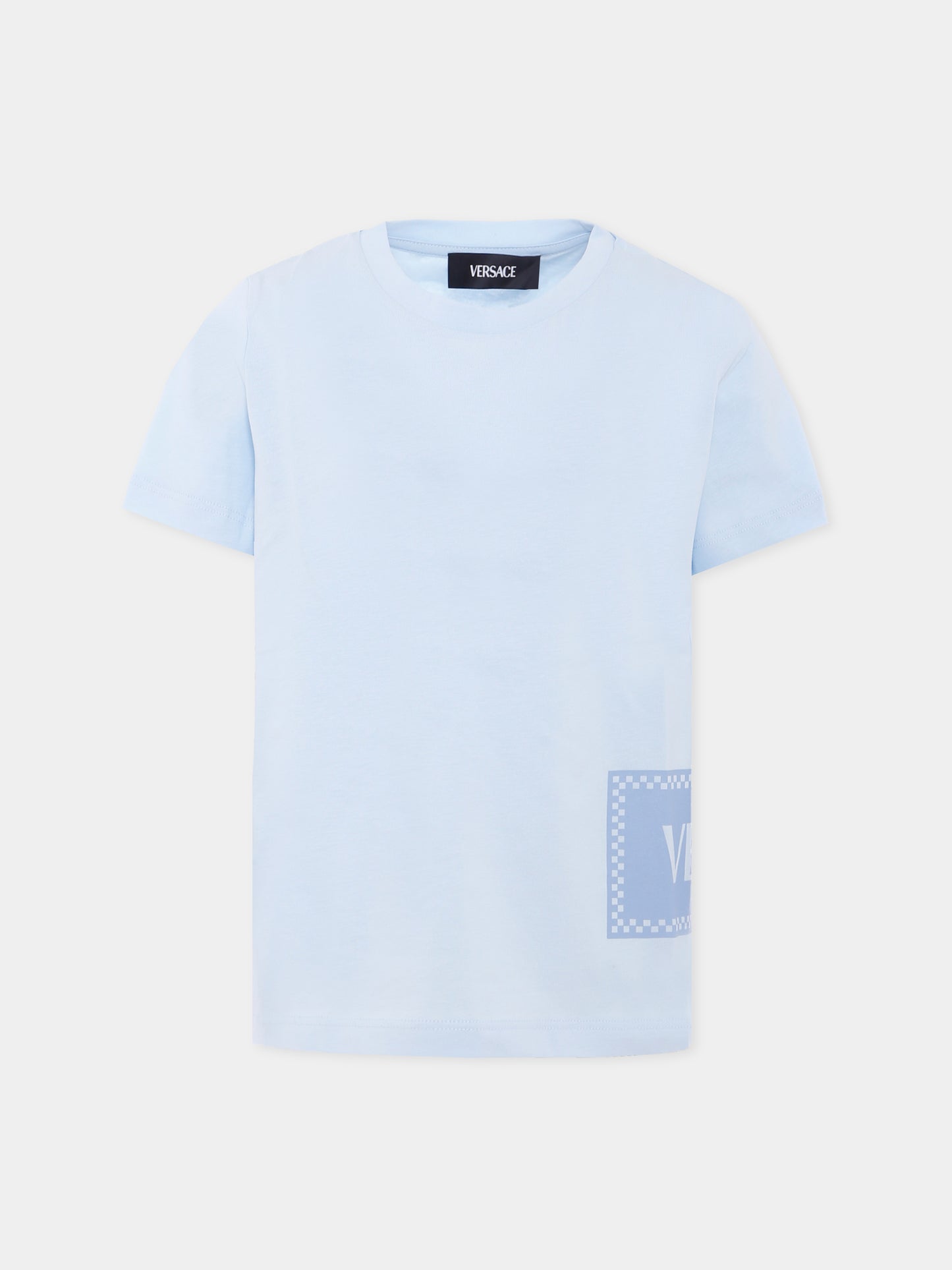 T-shirt celeste con '90s vintage logo per neonato,Versace,1018342 1A15441 2VK90