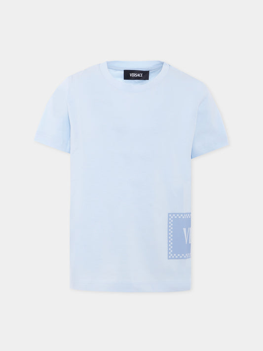 T-shirt celeste con '90s vintage logo per neonato,Versace,1018342 1A15441 2VK90