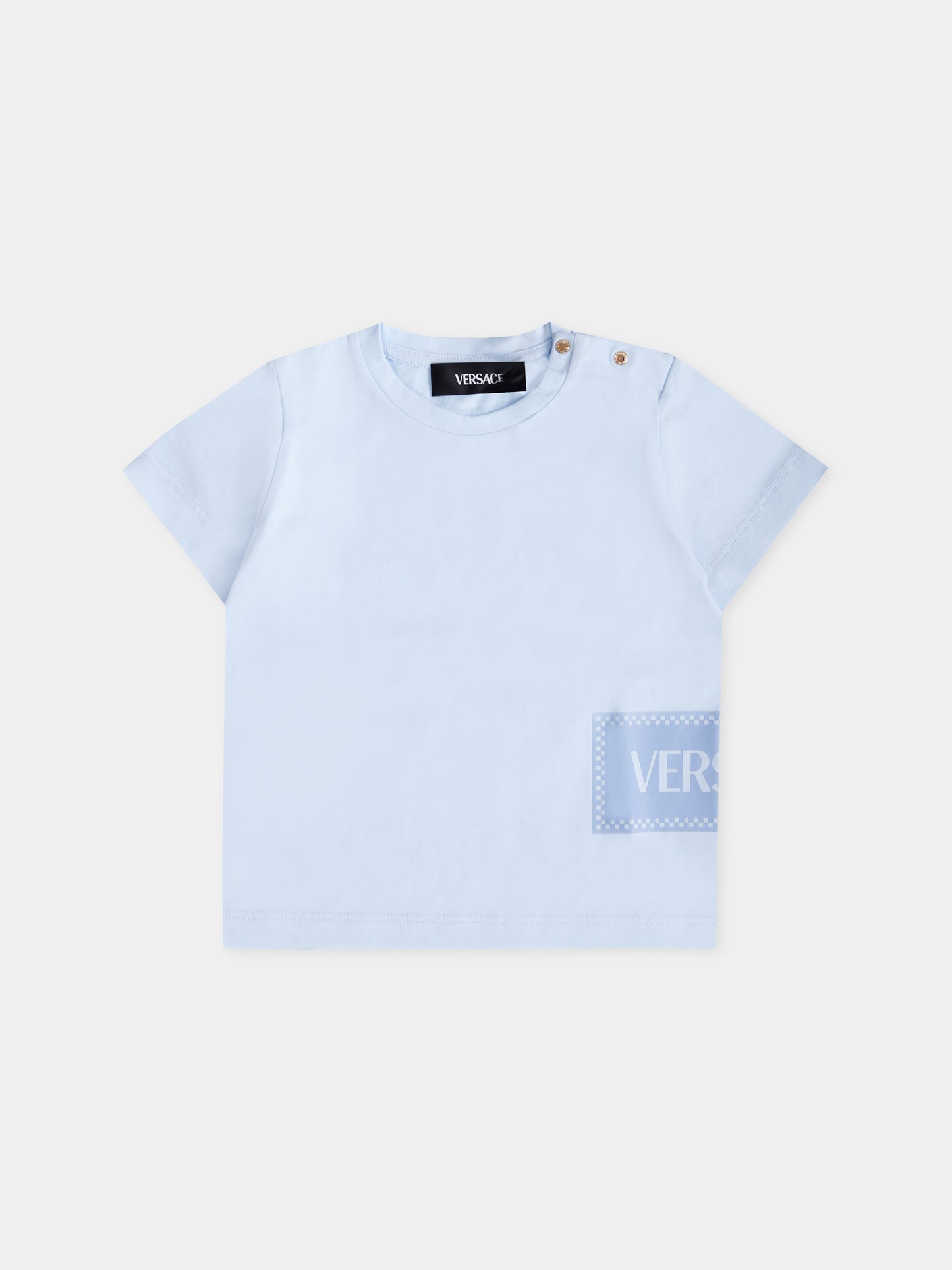 T-shirt celeste con '90s vintage logo per neonato,Versace,1018570 1A15441 2VK90
