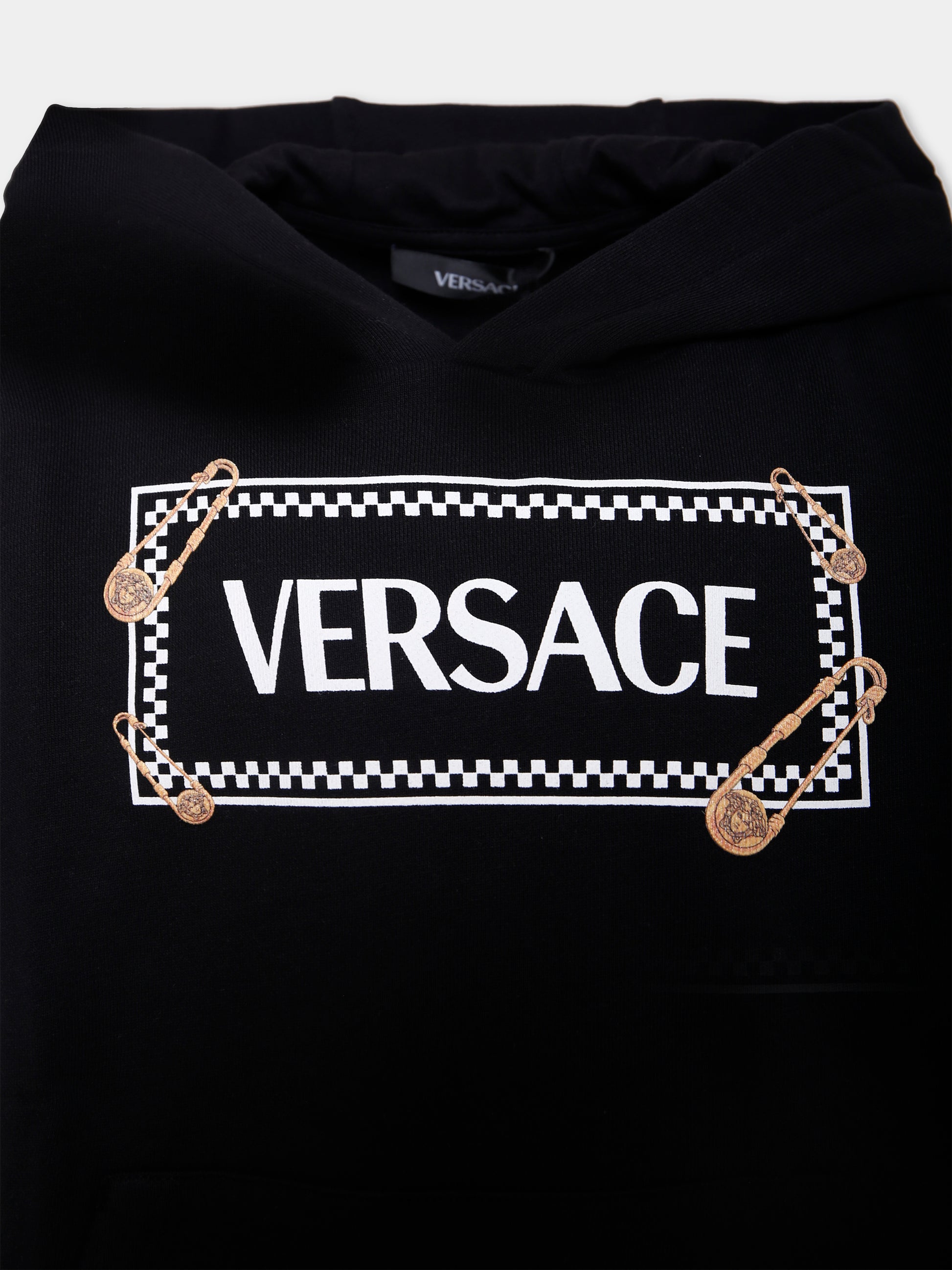 Felpa nera per bambini con '90 Vintage Logo e spille,Versace,1018331 1A14909 2BV60