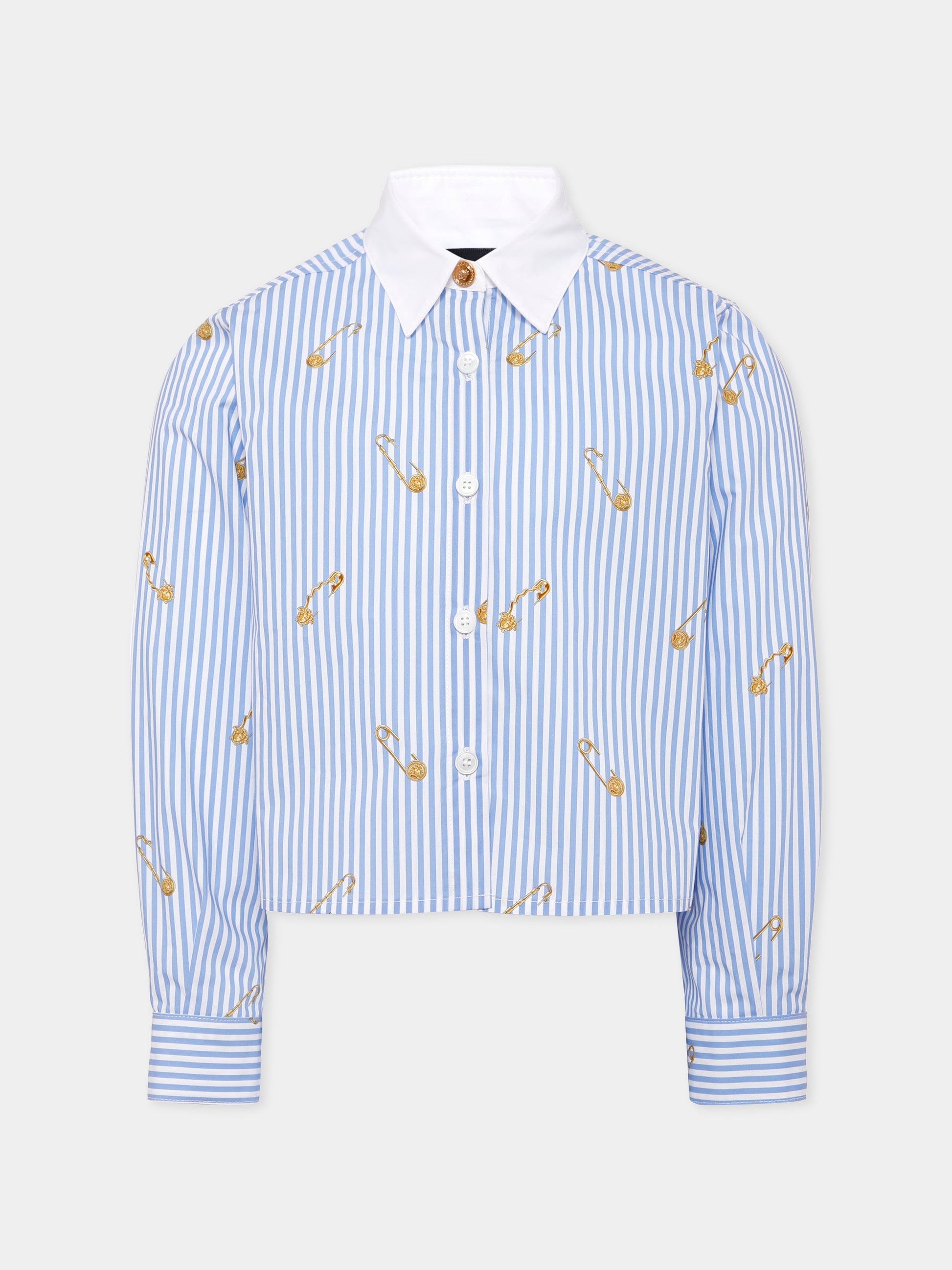 Camicia azzurra per bambina con spille,Versace,1020490 1A14823 2VK80