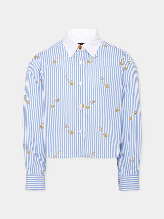 Camicia azzurra per bambina con spille,Versace,1020490 1A14823 2VK80