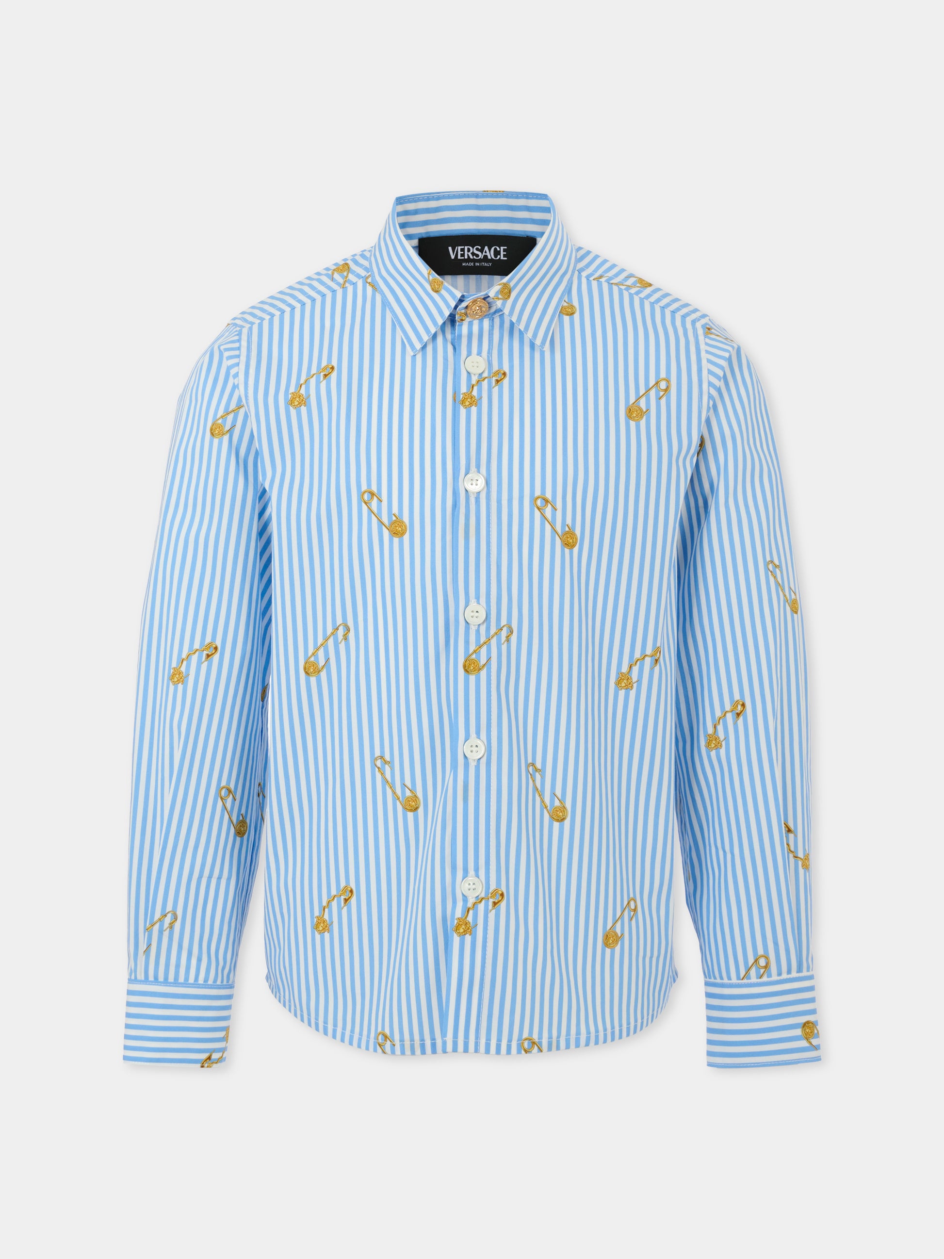 Camicia celeste per bambino con spille,Versace,1018255 1A14827 5UE60