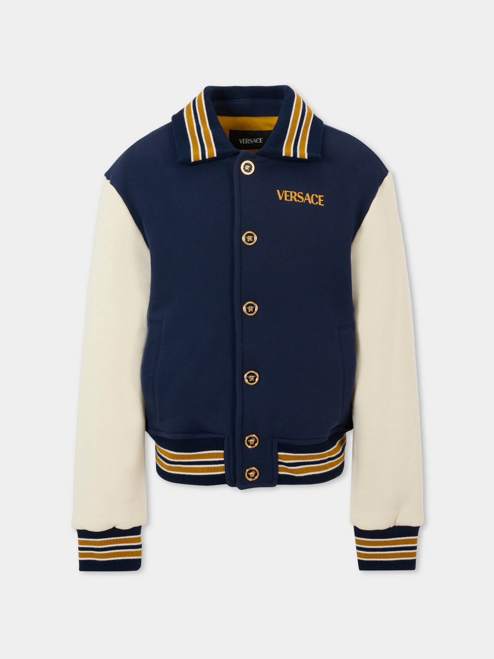 Bomber blu per bambini con '90 Vintage Logo,Versace,1019991 1A14908 6UD30