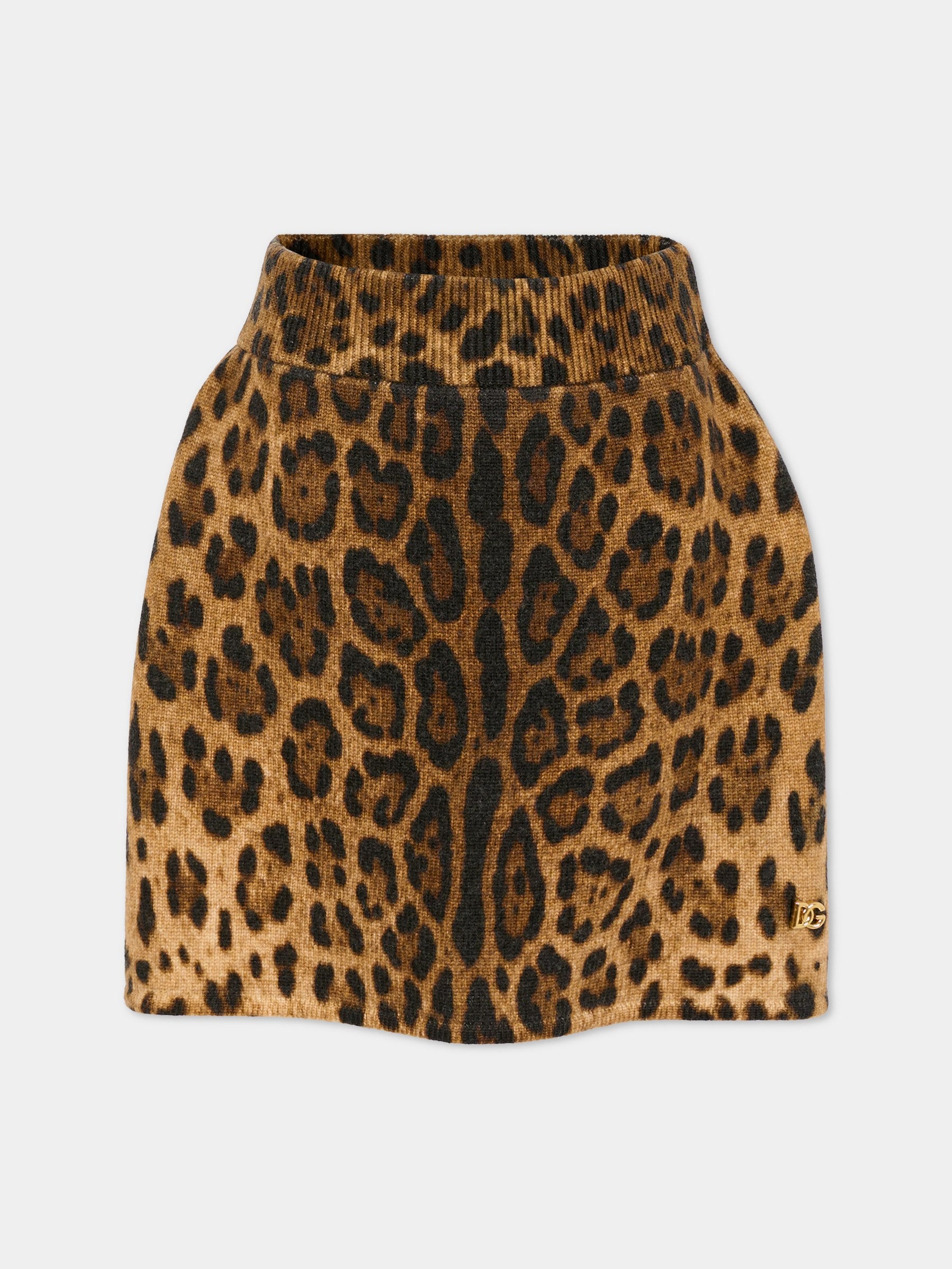 Gonna marrone per bambina con stampa animalier,Dolce & Gabbana Kids,L5KI05 JDVDT HY13M