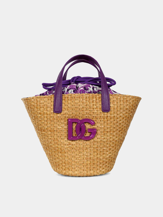 Borsa beige per bambina con stampa maioliche,Dolce & Gabbana Kids,EB0249 AW590 I03TN