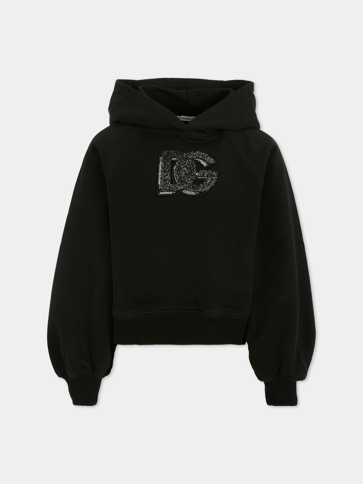 Felpa crop nera per bambina con logo DG,Dolce & Gabbana Kids,L5JWCB G7PHM N0000