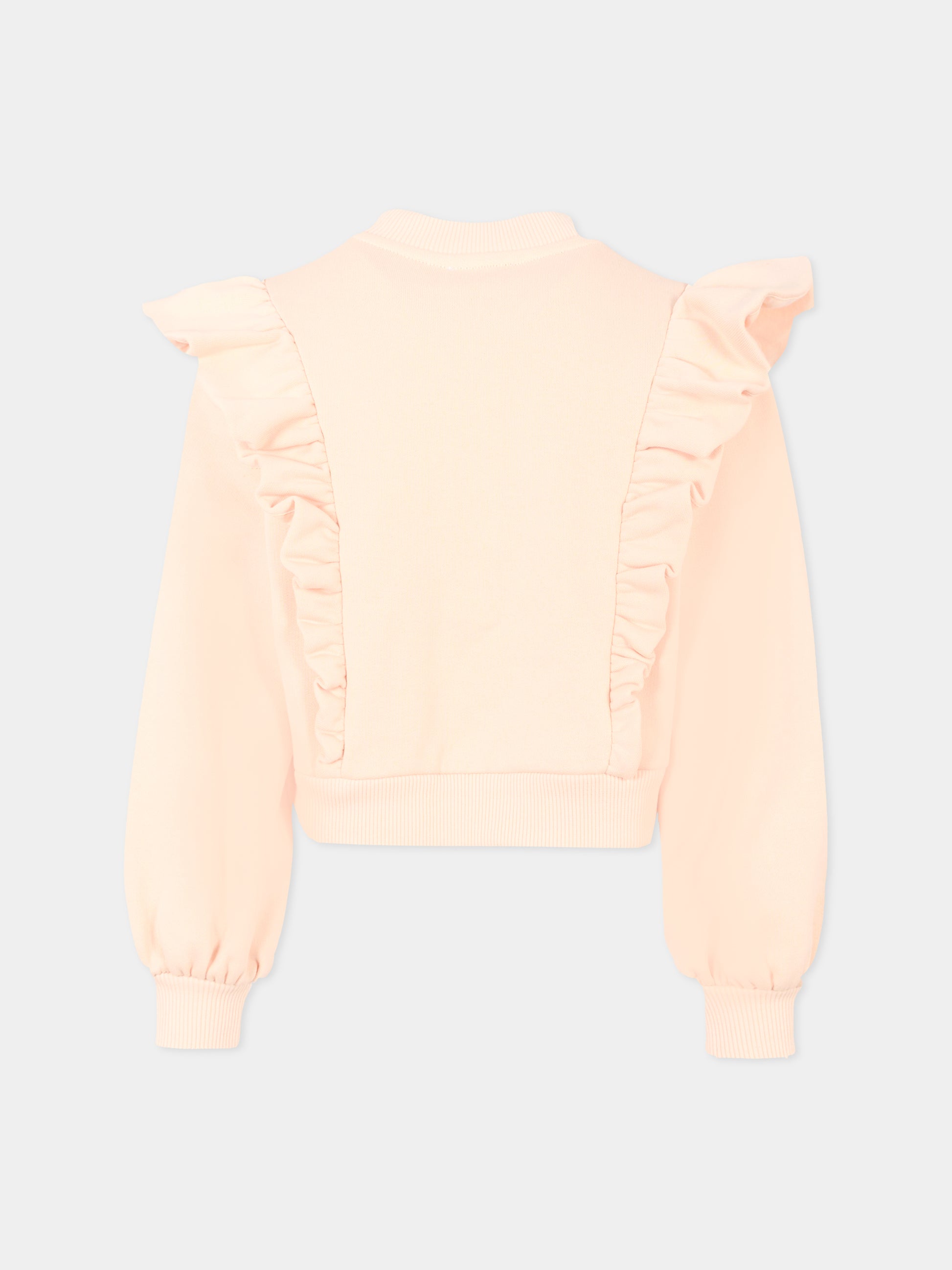 Felpa rosa crop per bambina con logo e rouches,Dolce & Gabbana Kids,L5JWCE G7PID F0210