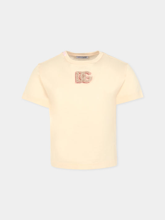T-shirt rosa per bambina con ricamo DG,Dolce & Gabbana Kids,L5JTNK G7PKU F0210