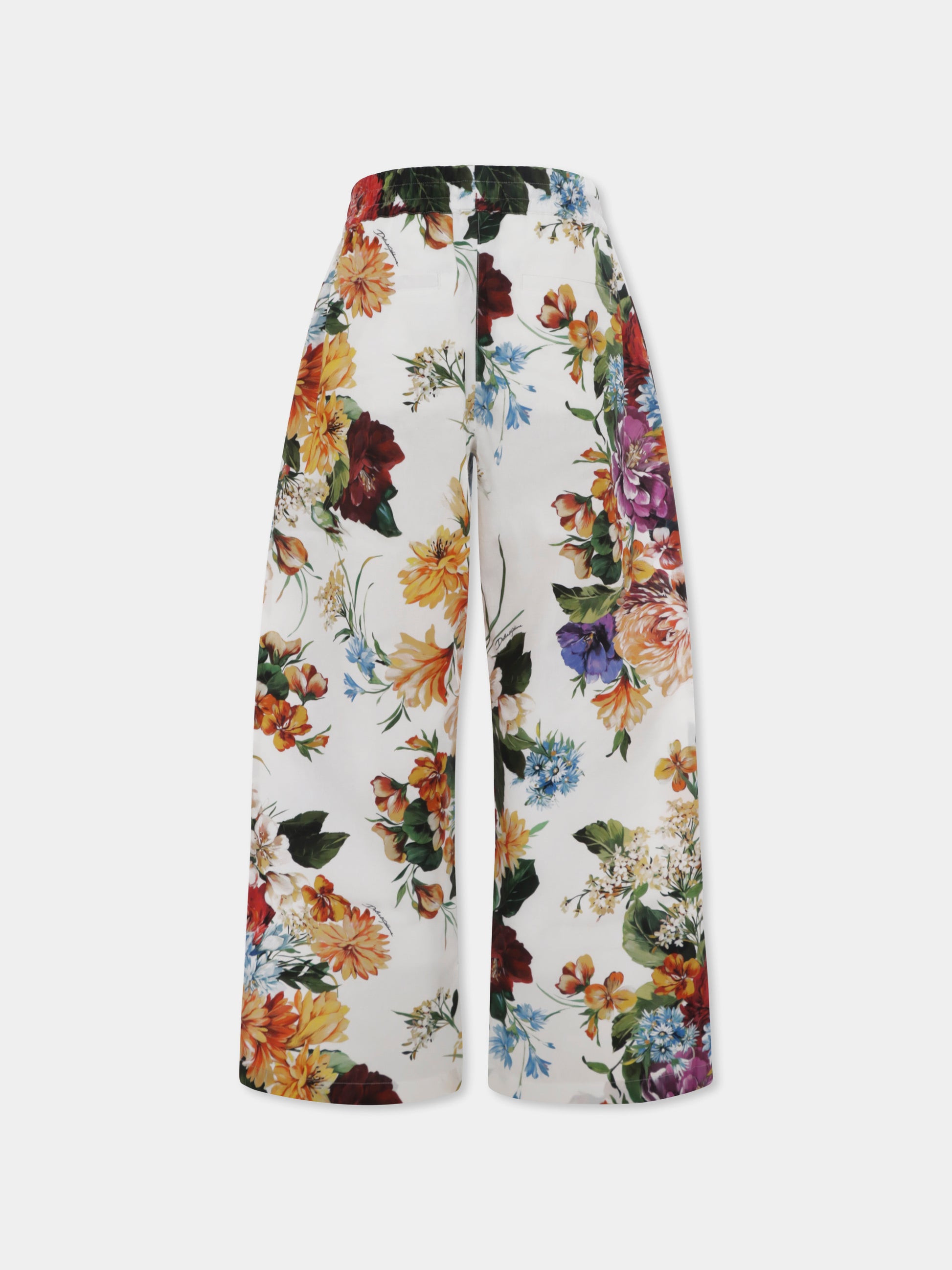 Pantaloni avorio per bambina con stampa floreale,Dolce & Gabbana Kids,L53P50 HS5TV HA5PC