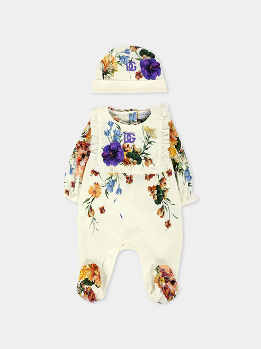 Set tutina avorio per neonata con stampa floreale,Dolce & Gabbana Kids,L2JO4E II7IH HA5PC