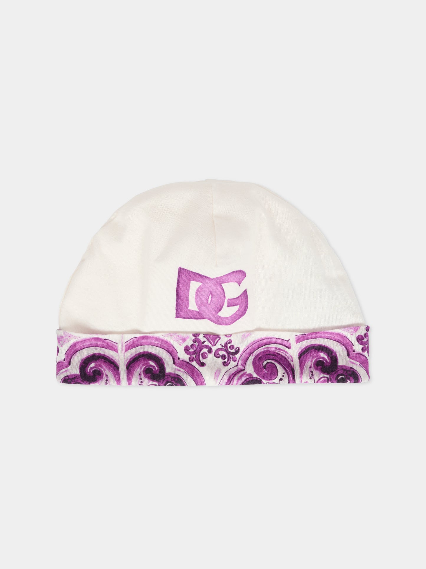 Set tutina viola per neonata con stampa maioliche,Dolce & Gabbana Kids,L2JO4C G7PEH S9000