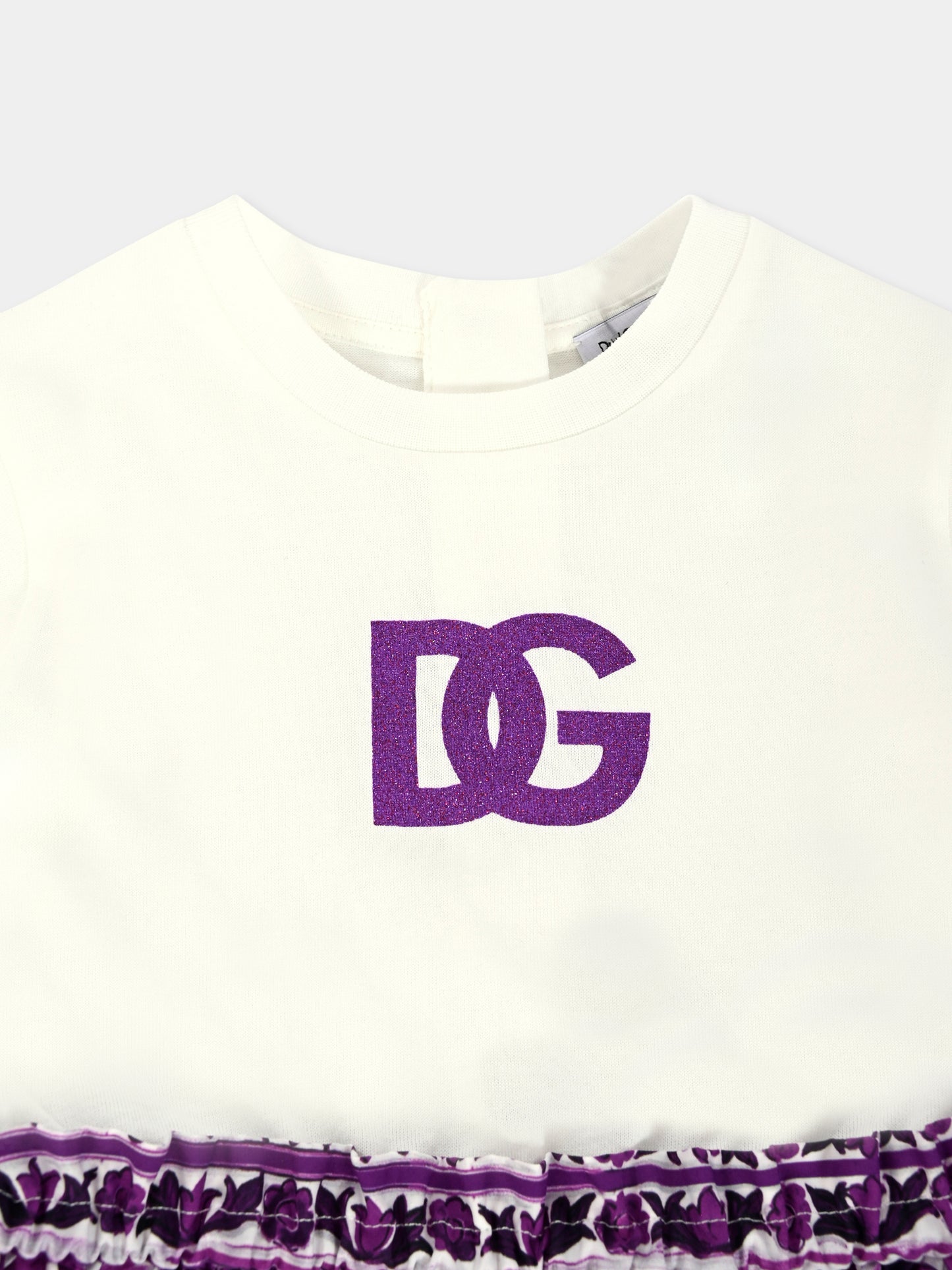 Vestito viola per neonata con stampa maioliche,Dolce & Gabbana Kids,L2JDAG G7PEE S9000