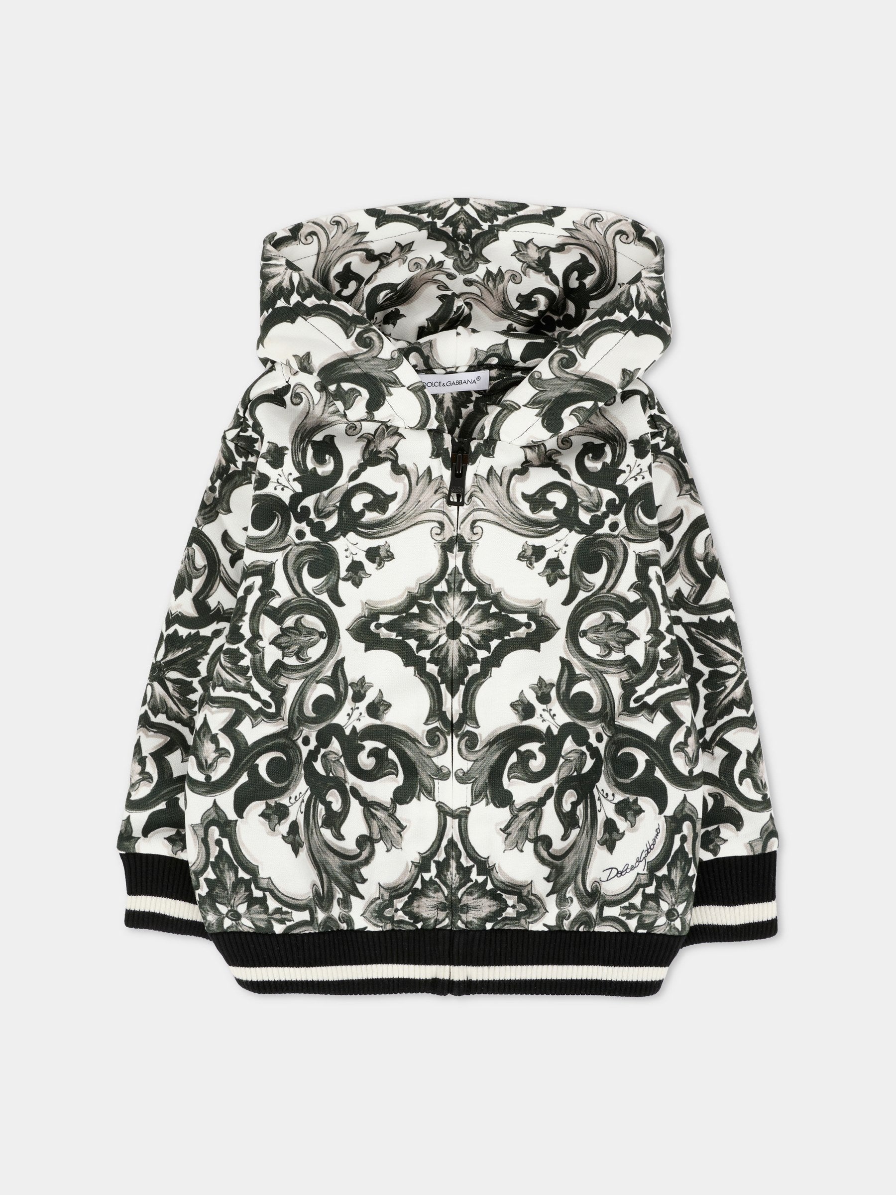 Felpa bianca per neonato con stampa maioliche,Dolce & Gabbana Kids,L1JWIT II7HR IZ3TN