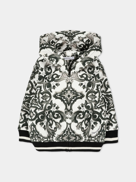 Felpa bianca per neonato con stampa maioliche,Dolce & Gabbana Kids,L1JWIT II7HR IZ3TN