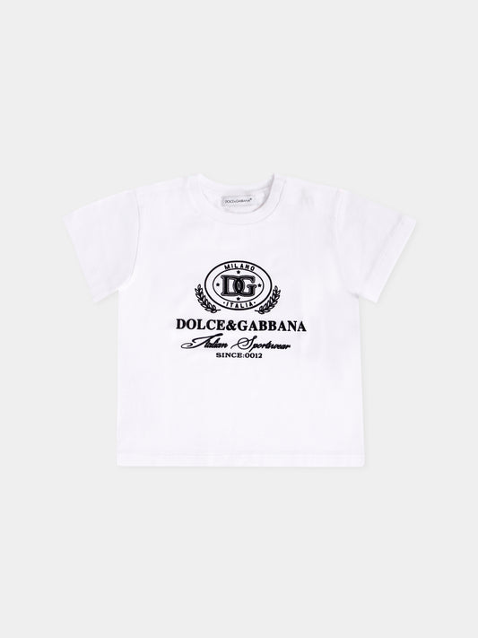 T-shirt bianca per neonato con logo,Dolce & Gabbana Kids,L1JTEY G7NVW S9000
