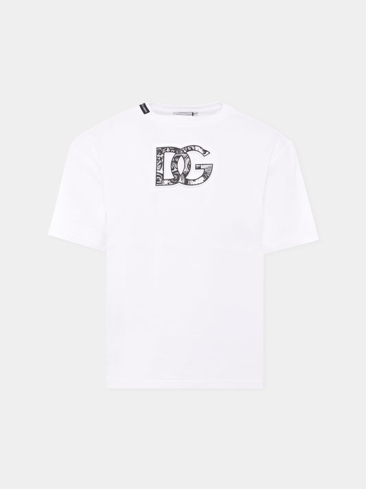 T-shirt bianca per bambino con logo DG,Dolce & Gabbana Kids,L4JTHV G7NVC S9000