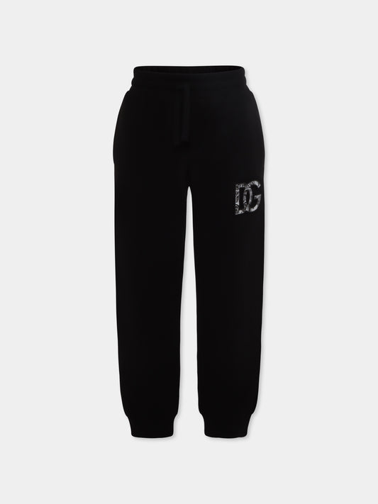Pantaloni neri per bambino con logo DG,Dolce & Gabbana Kids,L4JPIG G7PEM N0000