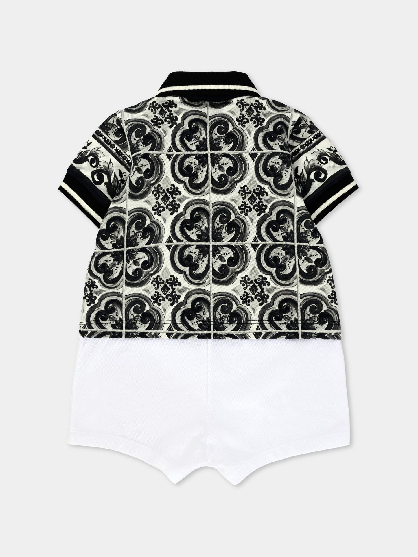 Pagliaccetto nero per neonato con stampa maioliche,Dolce & Gabbana Kids,L1JO7A G7PCD IU3TN