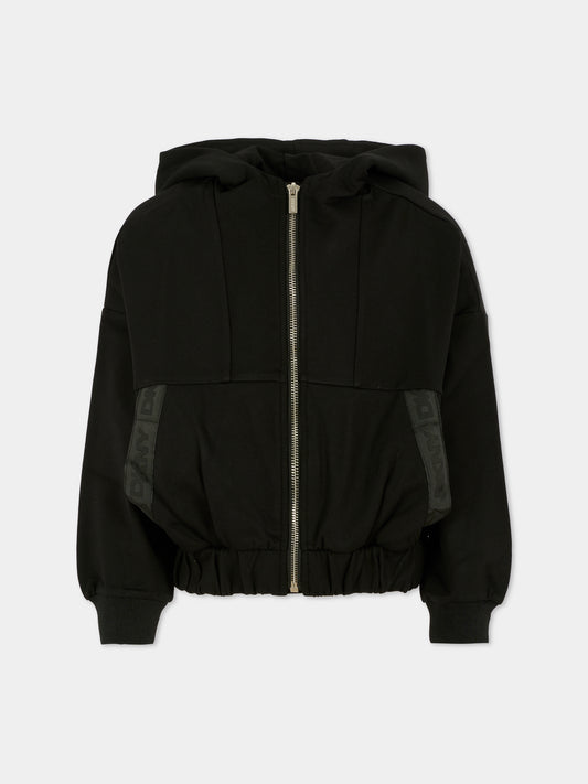Felpa nera per bambina con logo,Dkny,D62385 09B