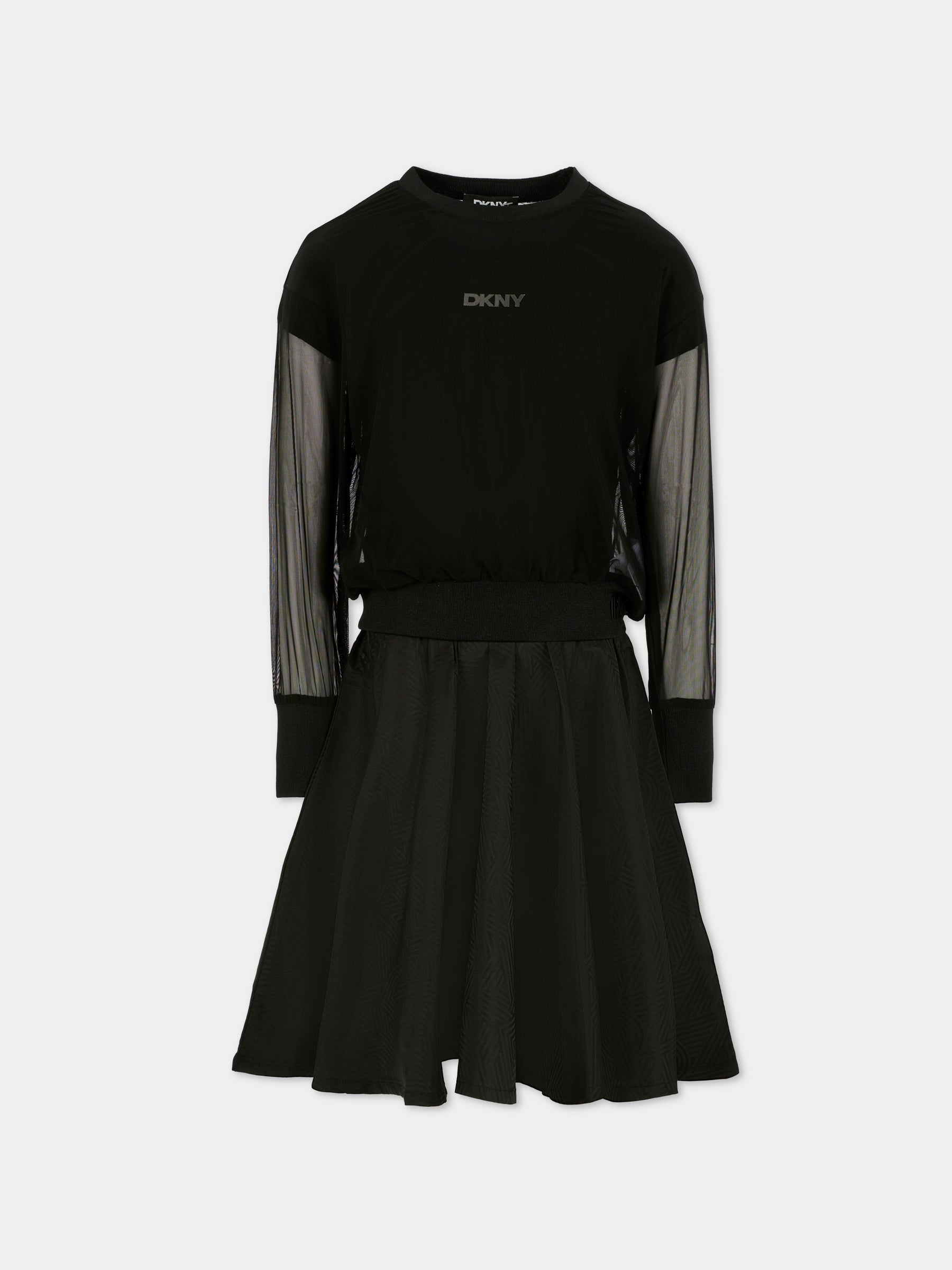 Vestito nero per bambina con logo,Dkny,D62396 09B