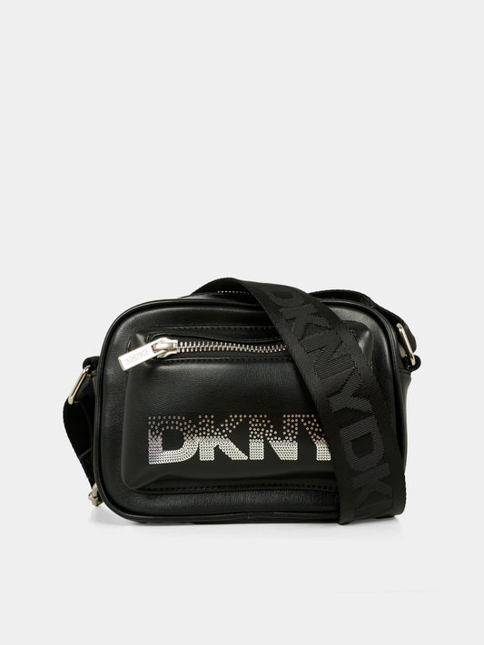 Borsa nera per bambina con logo argentato,Dkny,D62474 09B
