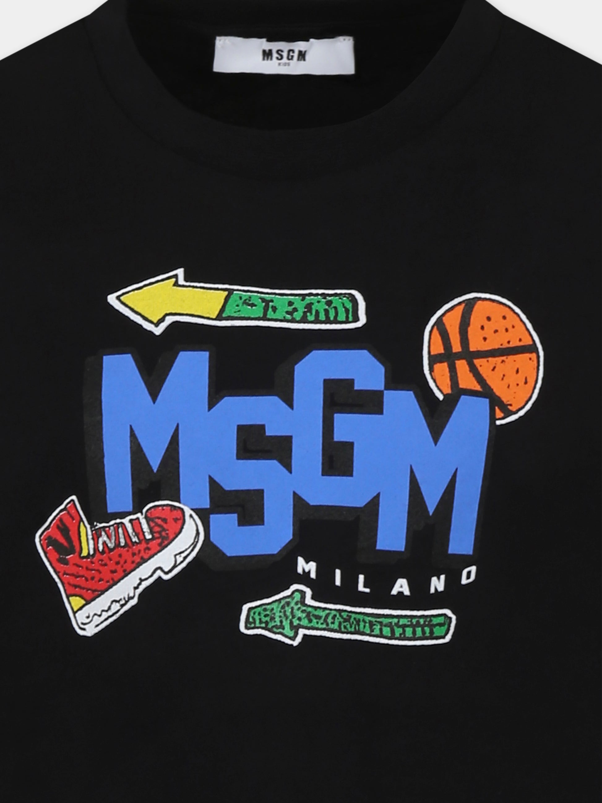 T-shirt nera per bambini con logo e palla,Msgm Kids,F4MSJBTH246 110