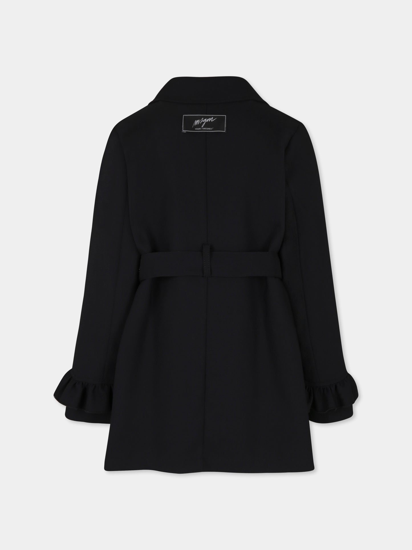 Cappotto nero per bambina con rocuhes e logo,Msgm Kids,F4MSJGCO134 110