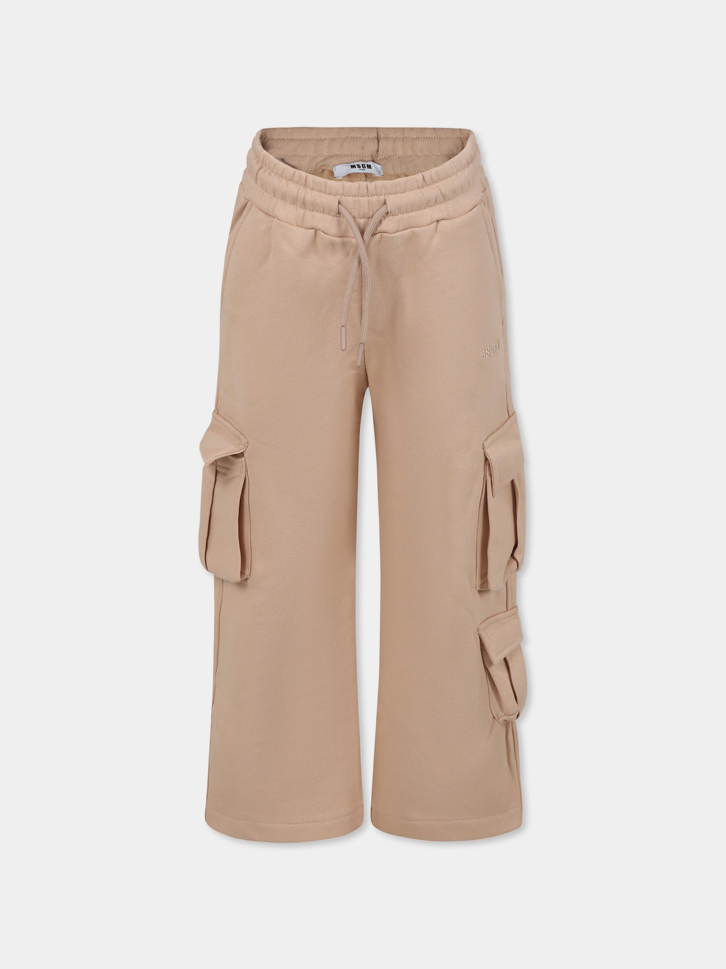 Pantaloni beige per bambina con logo,Msgm Kids,F4MSJGFP192 015