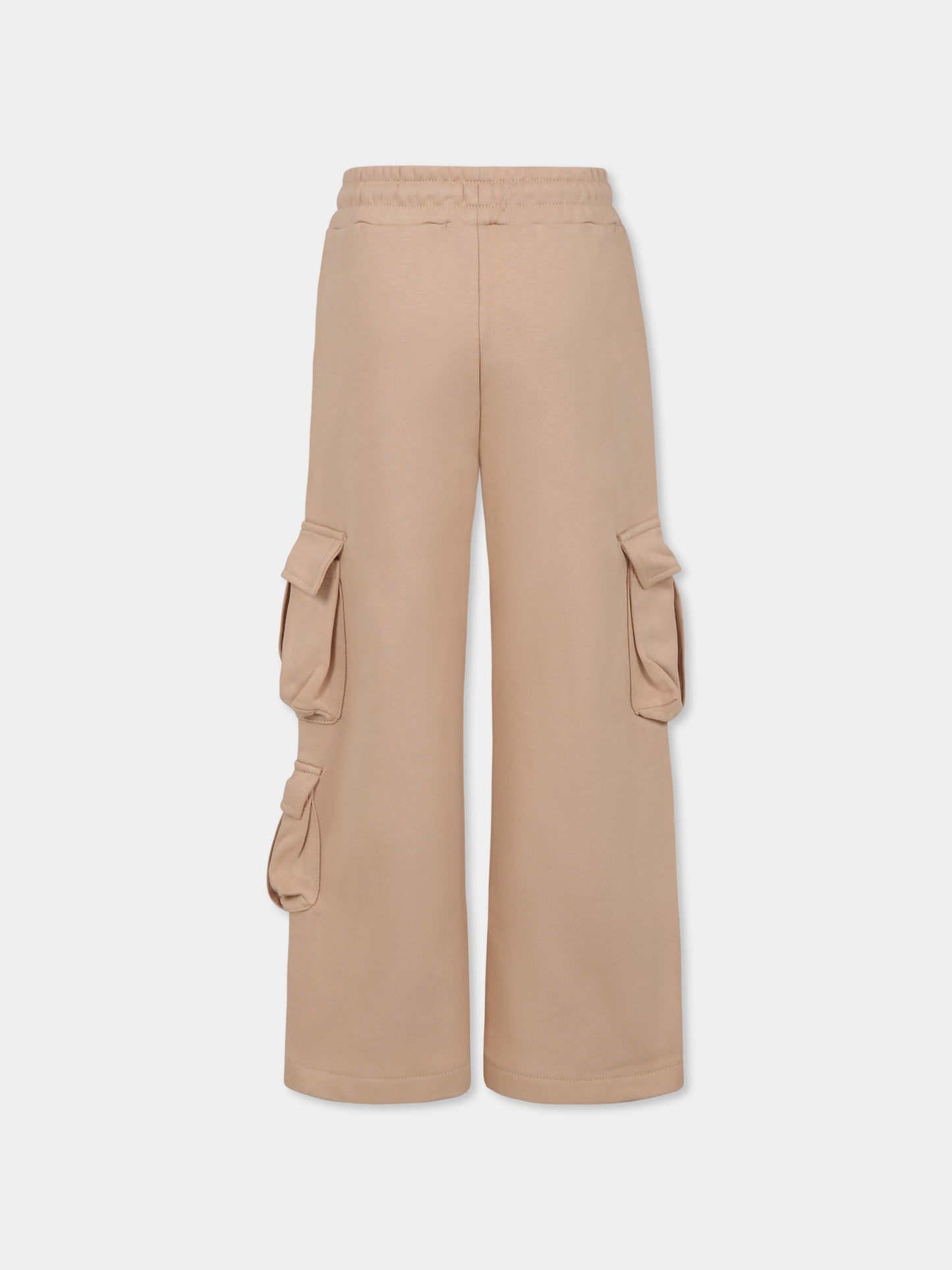 Pantaloni beige per bambina con logo,Msgm Kids,F4MSJGFP192 015