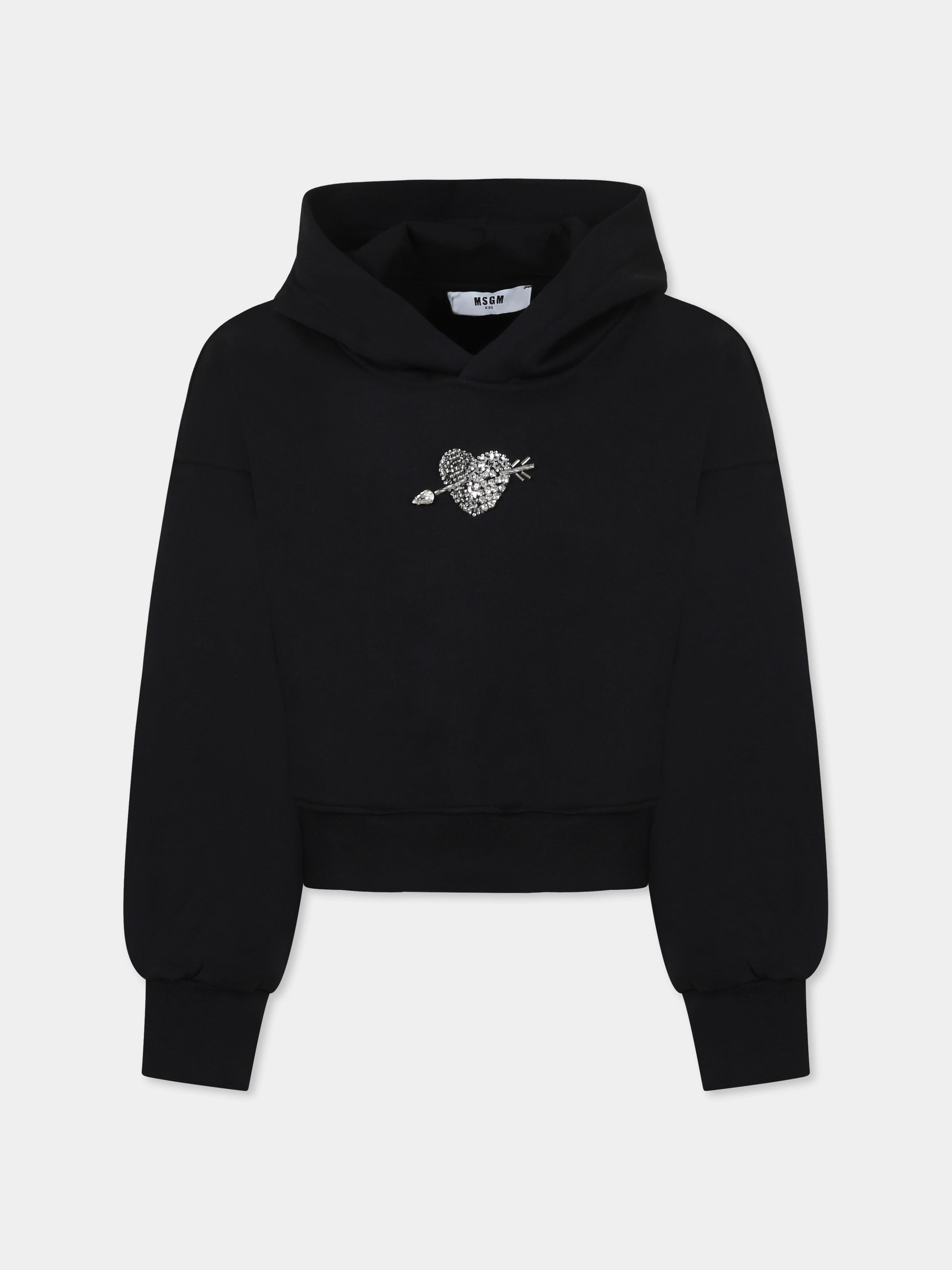 Felpa crop nera per bambina con logo e cuore,Msgm Kids,F4MSJGHS129 110