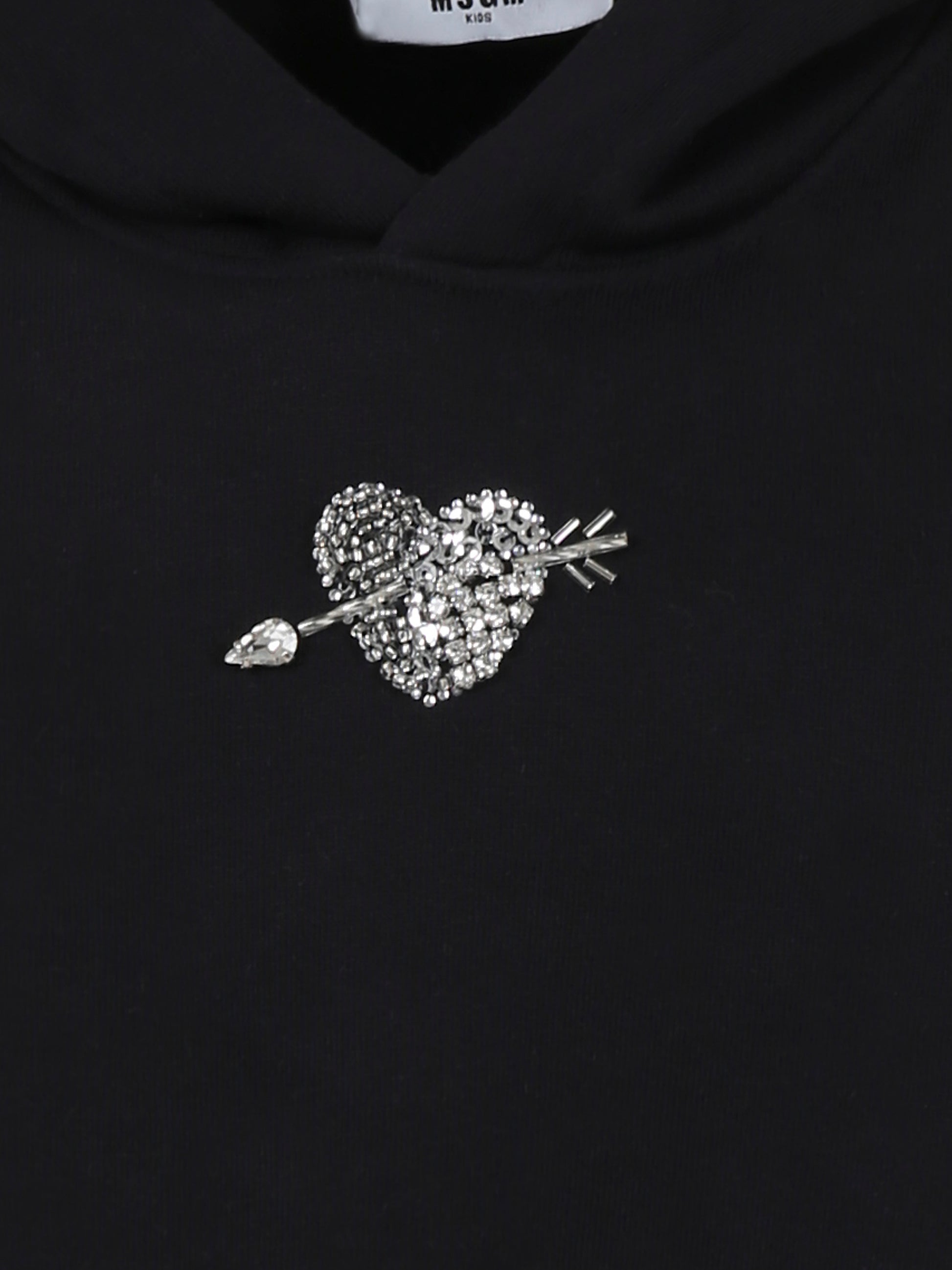 Felpa crop nera per bambina con logo e cuore,Msgm Kids,F4MSJGHS129 110