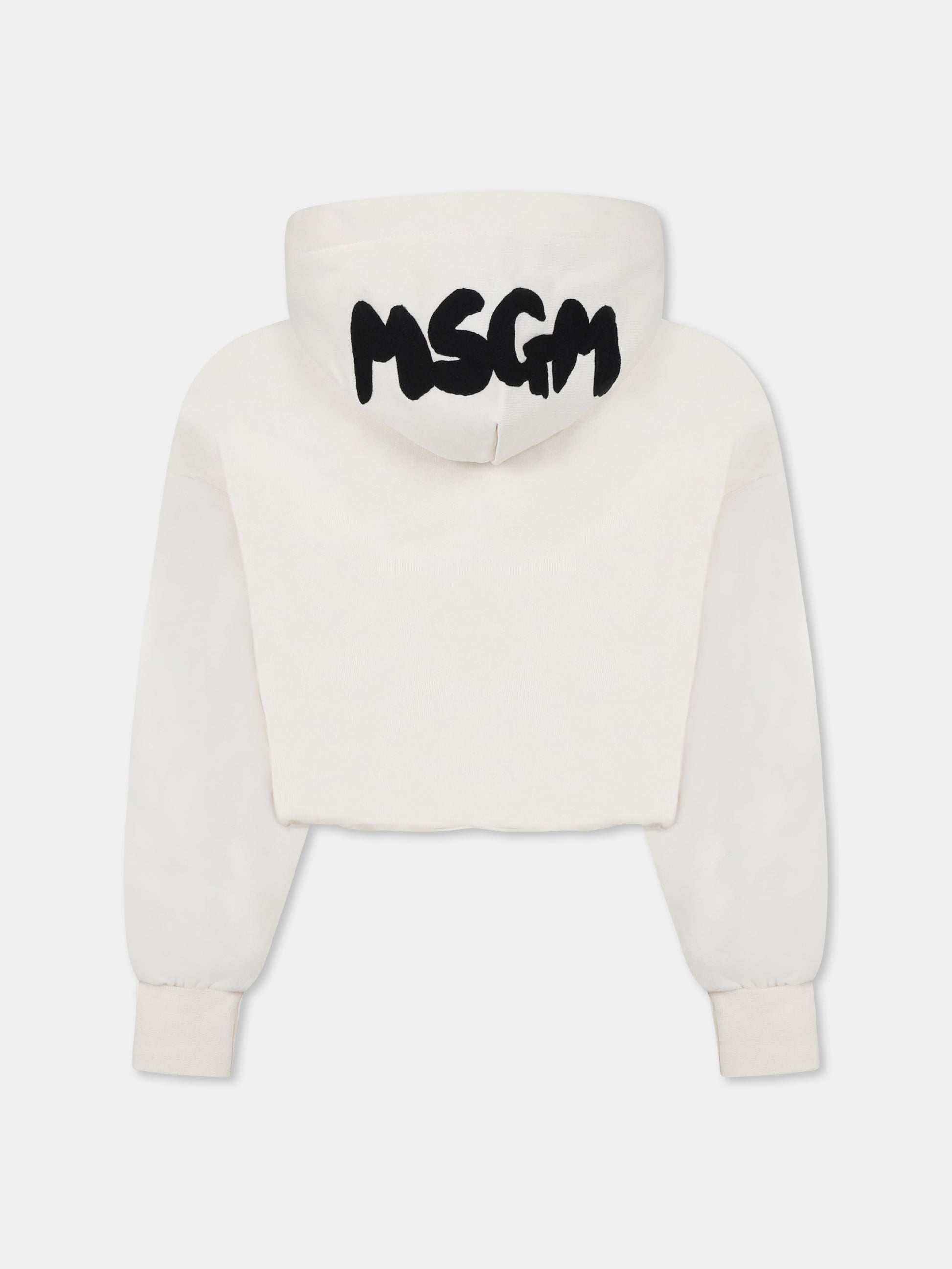 Felpa crop avorio per bambina con logo,Msgm Kids,F4MSJGHS140 013