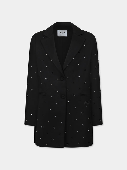 Giacca nera per bambina con strass e logo,Msgm Kids,F4MSJGJK186 110