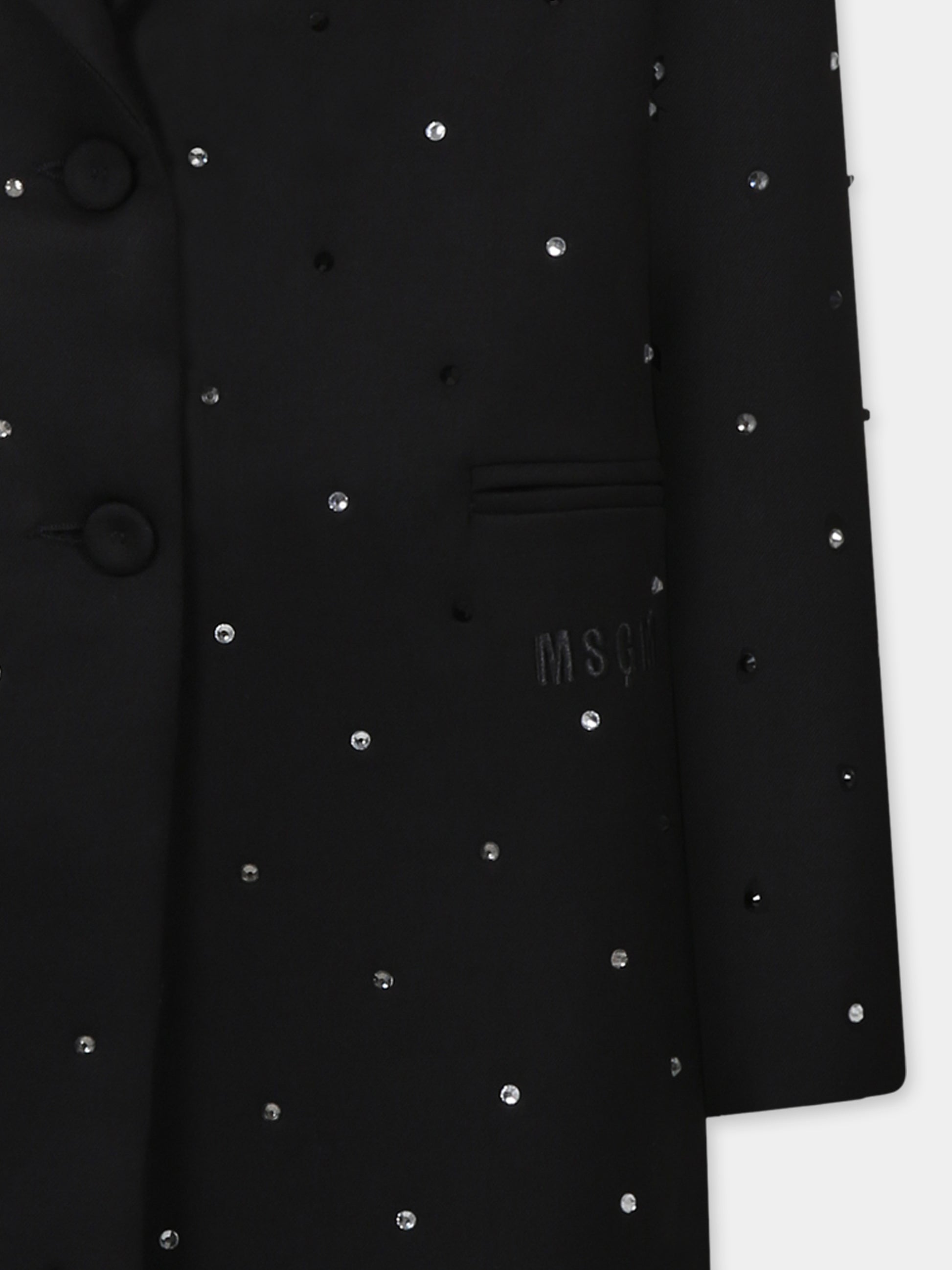 Giacca nera per bambina con strass e logo,Msgm Kids,F4MSJGJK186 110