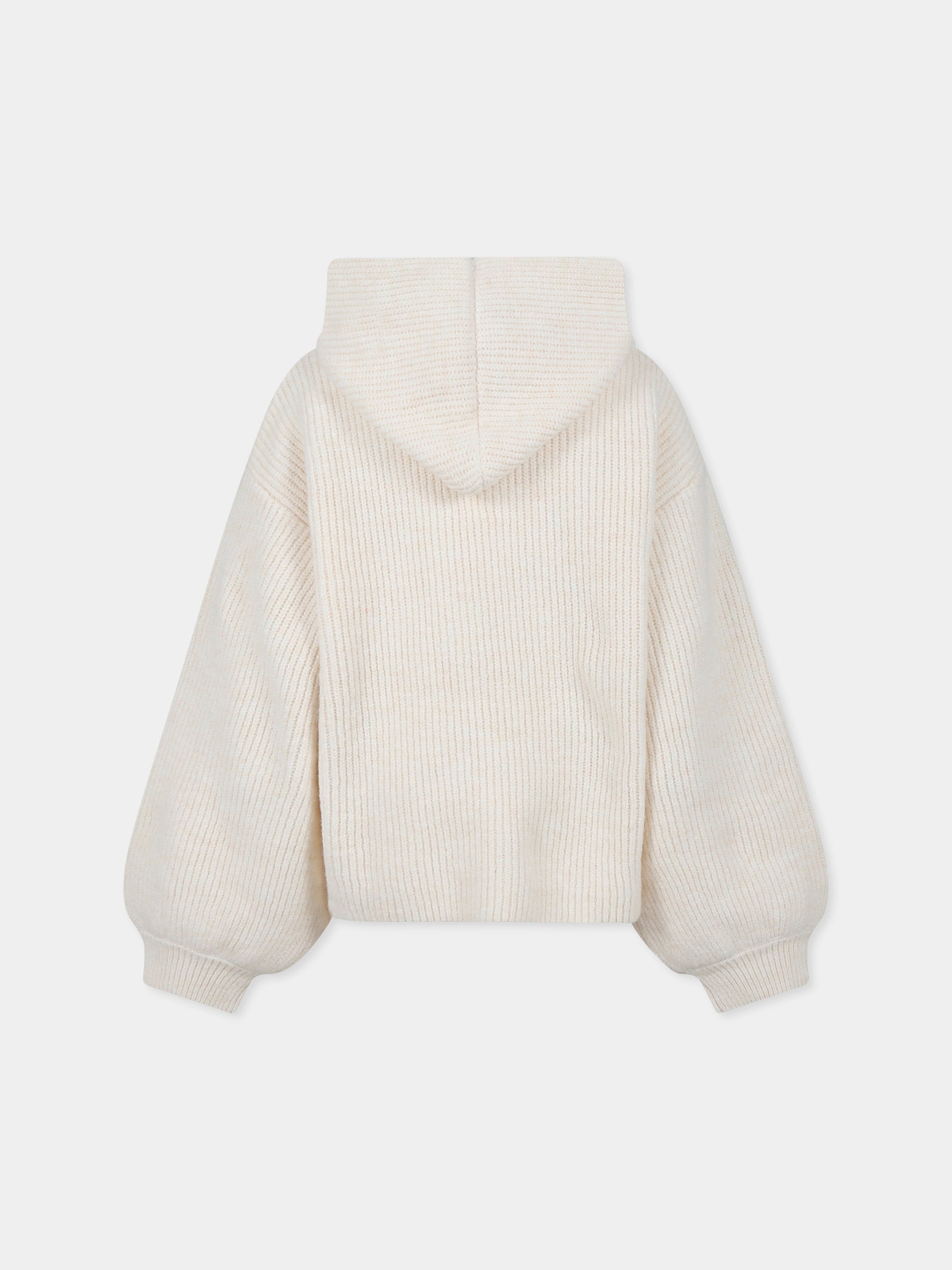 Maglione crop avorio per bambina con logo,Msgm Kids,F4MSJGJP078 013