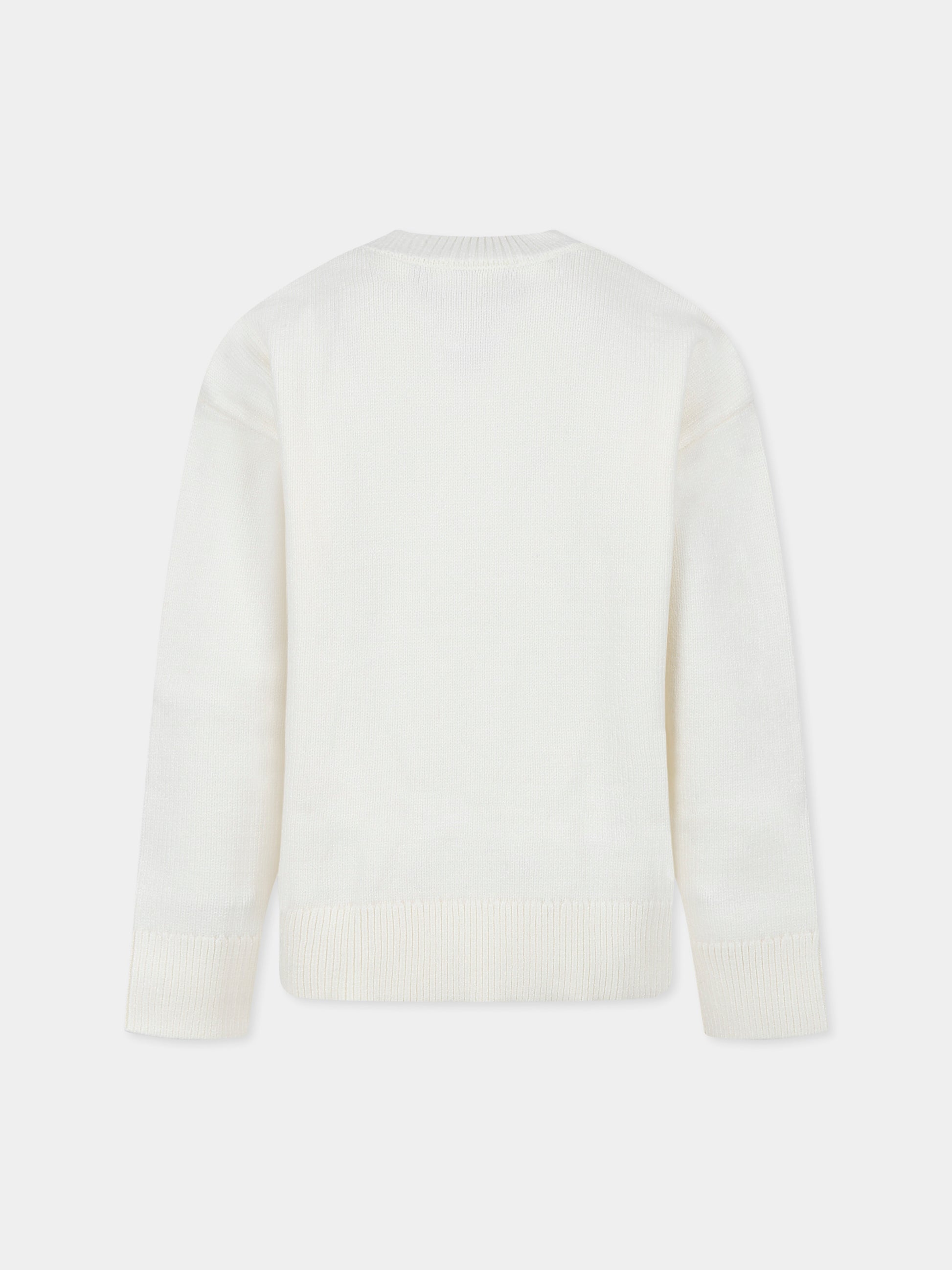 Maglione avorio per bambina con cuore e logo,Msgm Kids,F4MSJGJP131 013