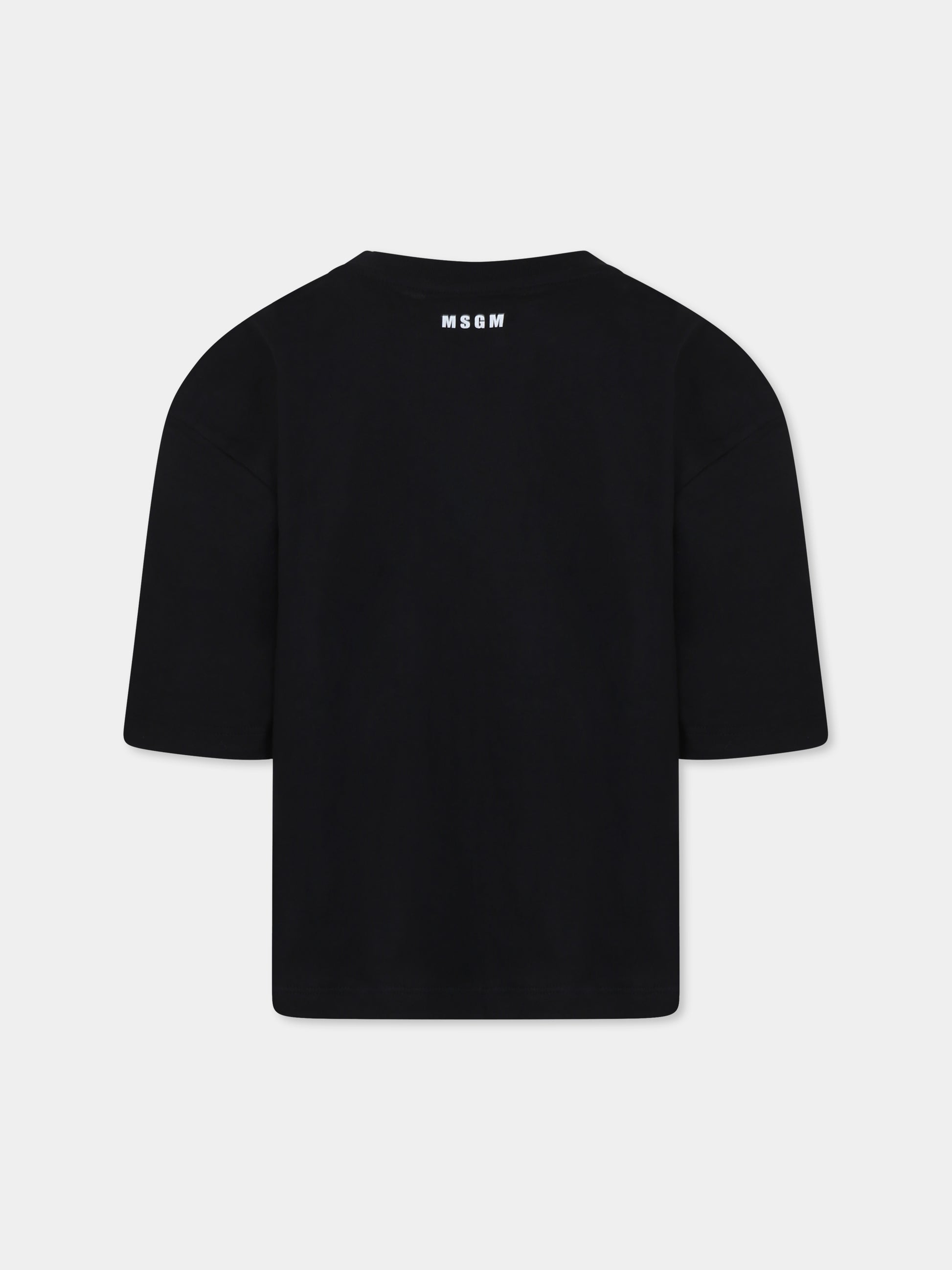 T-shirt nera per bambina con cuore e cristalli,Msgm Kids,F4MSJGTH117 110